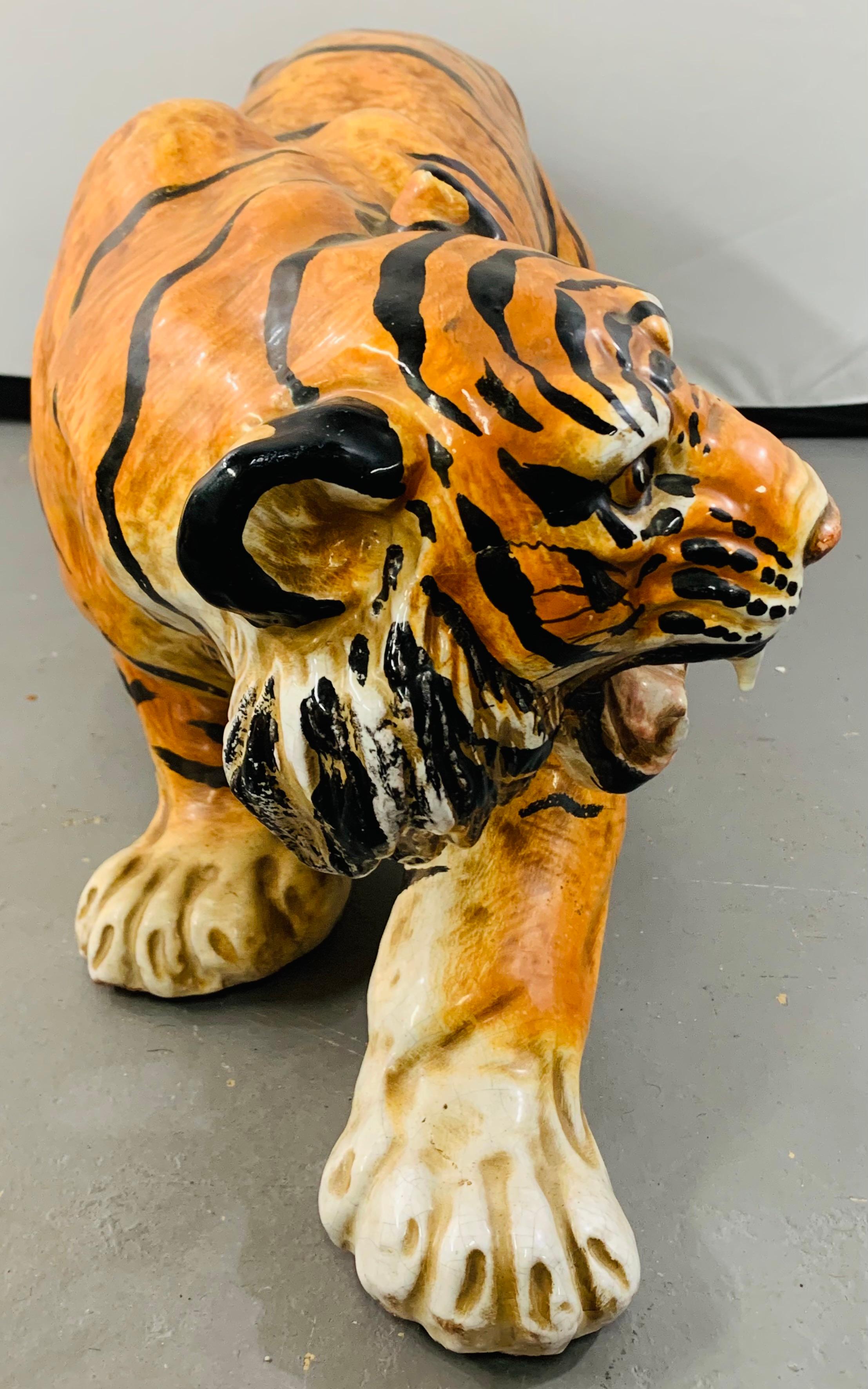 Midcentury Italian Terracotta Tiger Statue or Sculpture 3