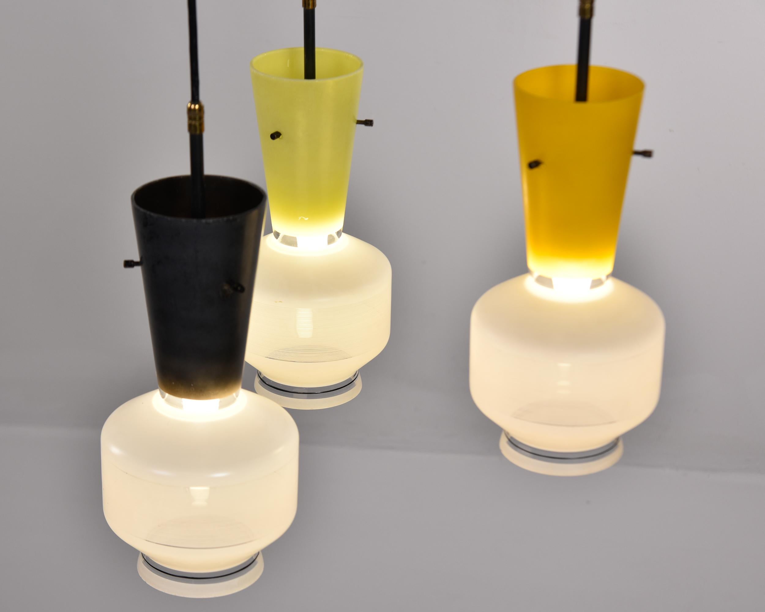 Mid Century Italian Three Light Pendant with Multi Color Globes For Sale 3