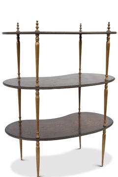 Victorian Continental Three-Tier Kidney Shaped Brass & Marquetry Étagére 1880's