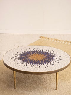 Mid Century Italian Tile Mosaic Round Coffee Table by Luberto