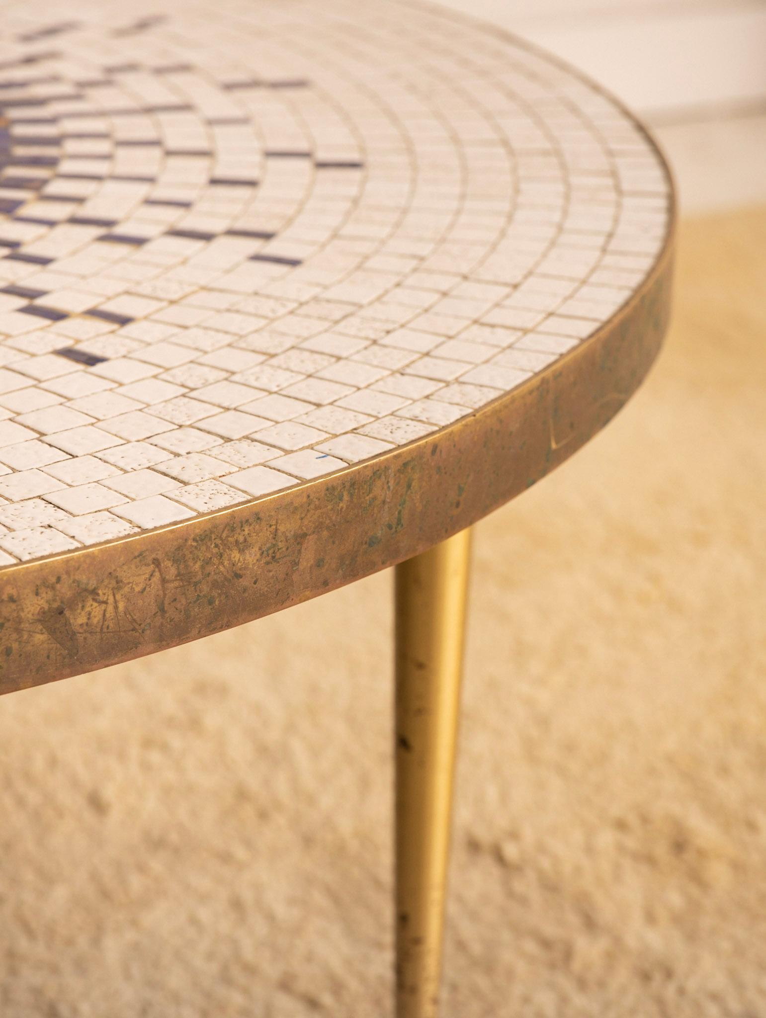 20th Century Mid Century Italian Tile Mosaic Round Coffee Table by Luberto