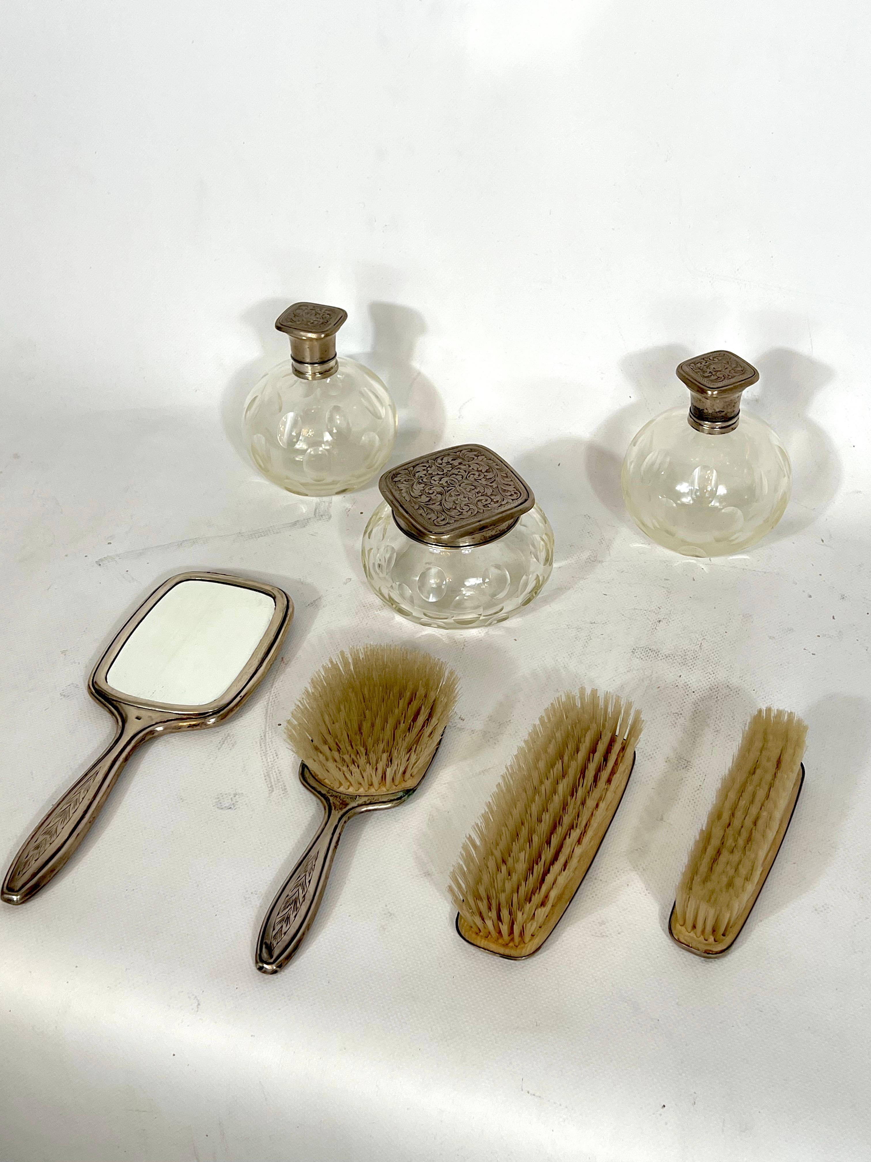 Mid-Century Italian Toilet Set in Silver Plated and Blown Murano Glass from 40s For Sale 3