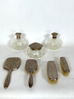 Mid-Century Italian Toilet Set in Silver Plated and Blown Murano Glass from 40s