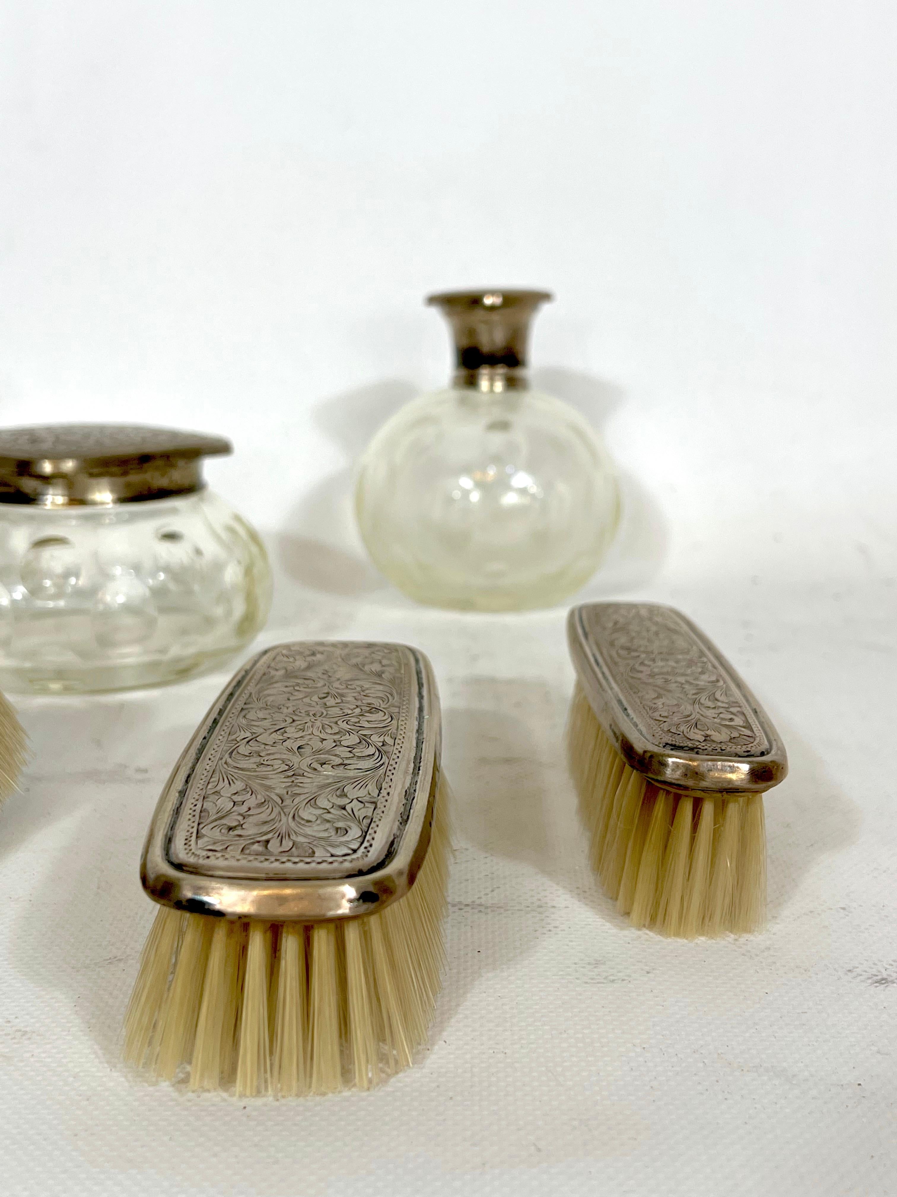 20th Century Mid-Century Italian Toilet Set in Silver Plated and Blown Murano Glass from 40s For Sale