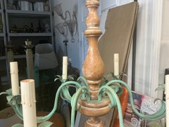 Mid-Century Italian Tole And Pine Swedish Inspired 6 Arm Chandelier