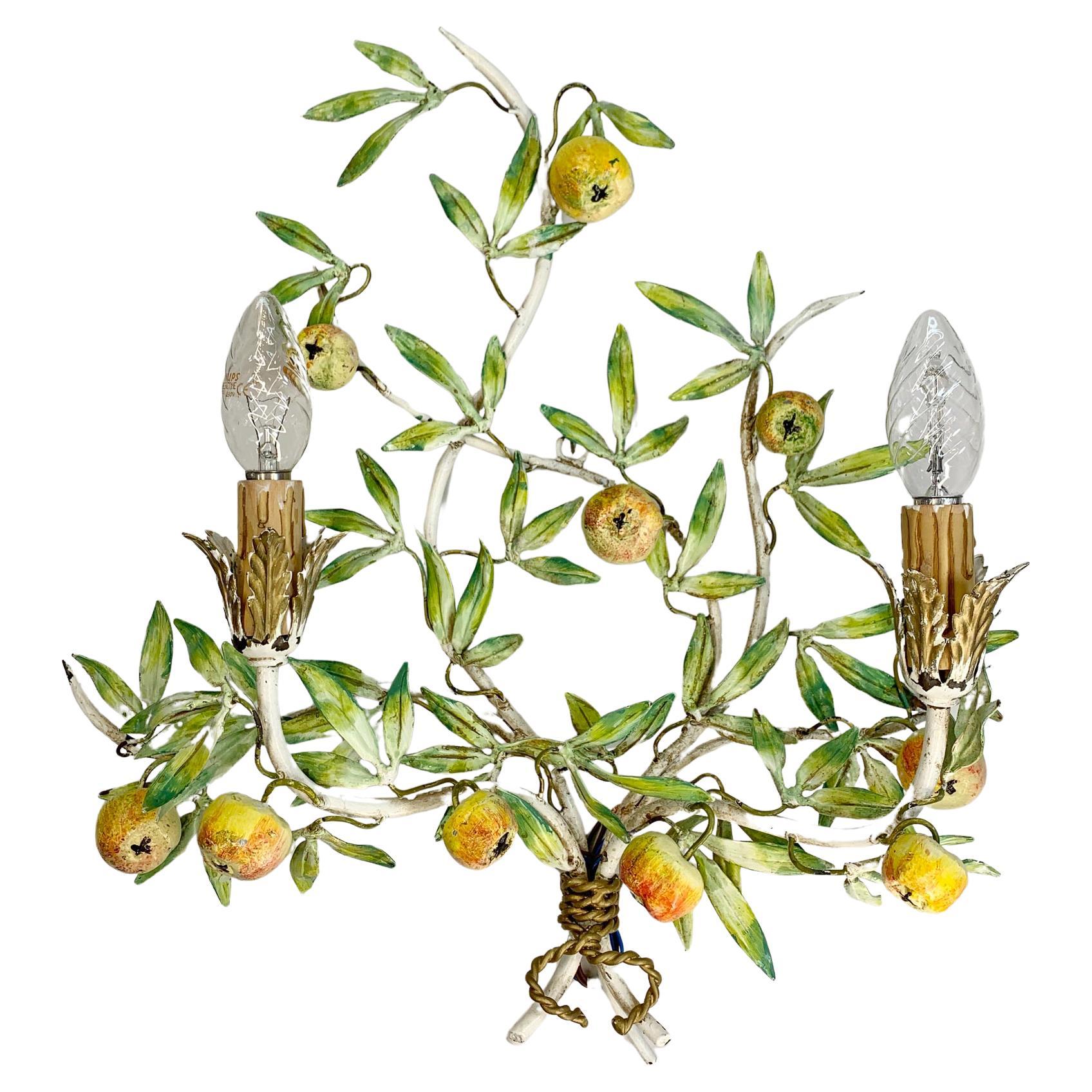 Mid Century Italian Tole Apple Fruits Wall Light