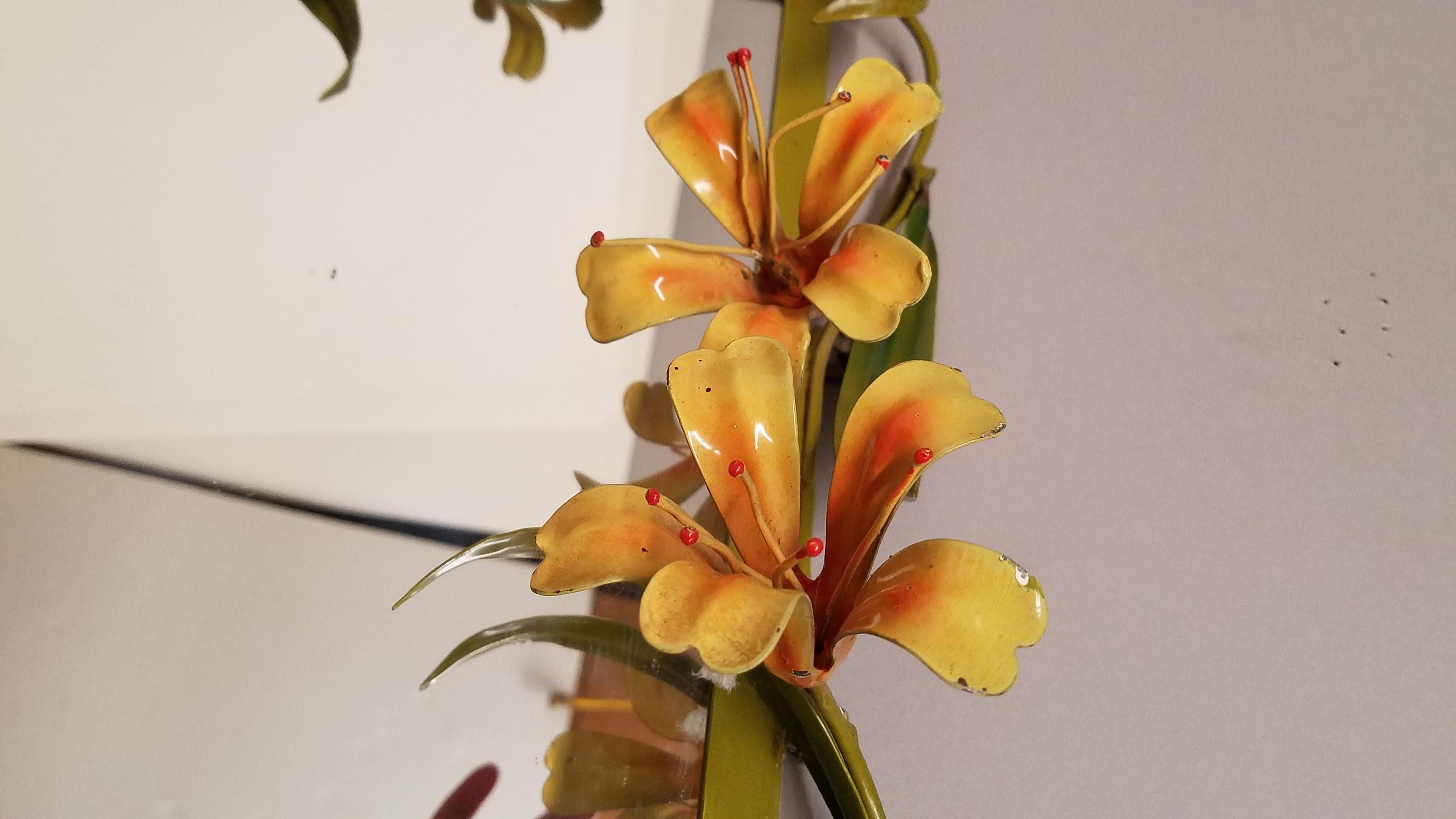 Mid-Century Modern Midcentury Italian Tole Mirror with Lilies, circa 1960