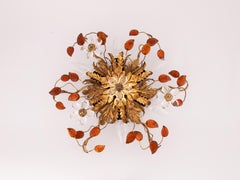 Mid Century Italian Toleware Flush Mount by Banci Firenze Gold Red