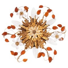 Mid Century Italian Toleware Flush Mount by Banci Firenze Gold Red