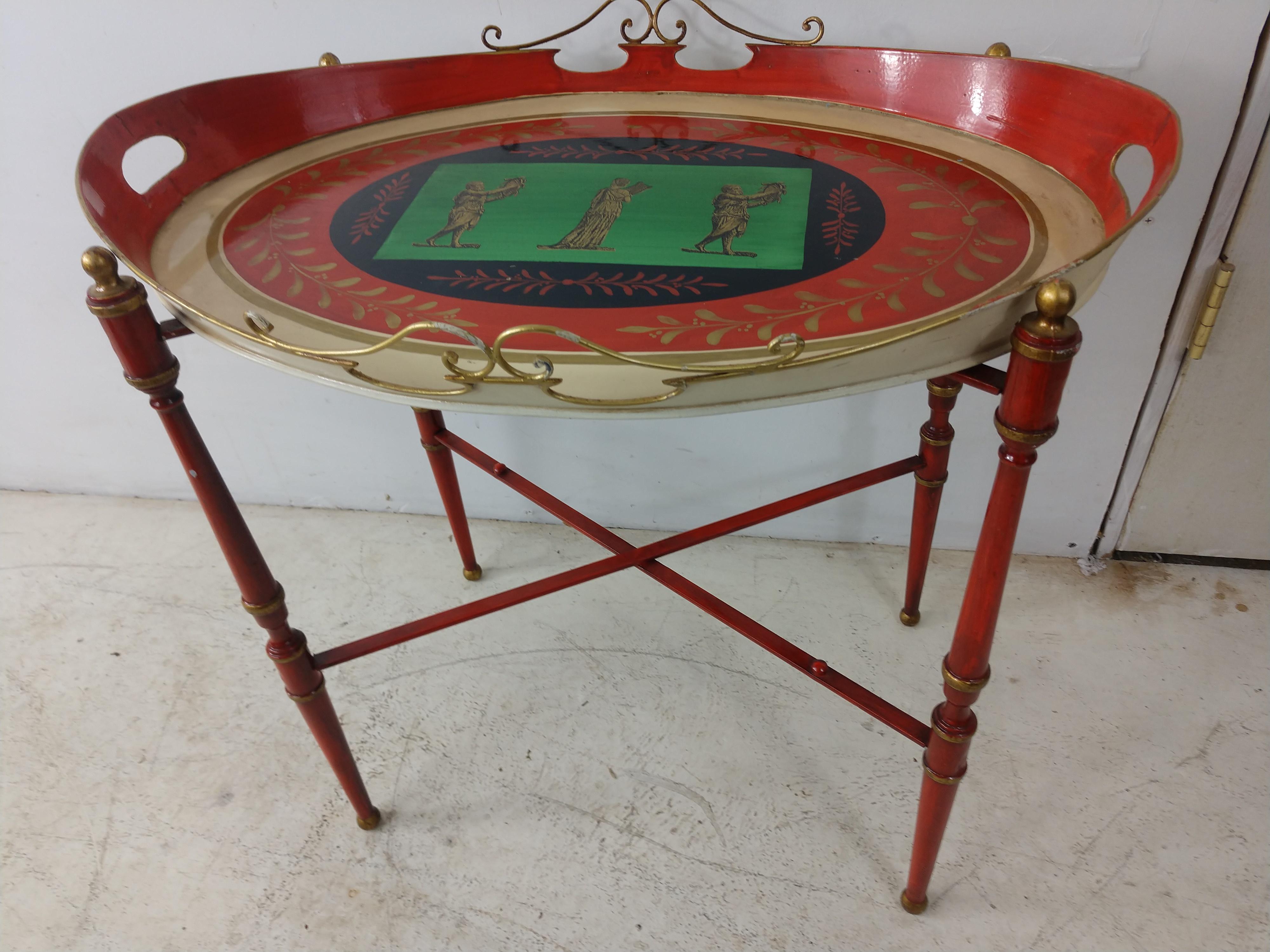 Beautiful and great color on this collapsing tray table.
Fantastic hand painted scene. From Italy. This item can be parcel posted.