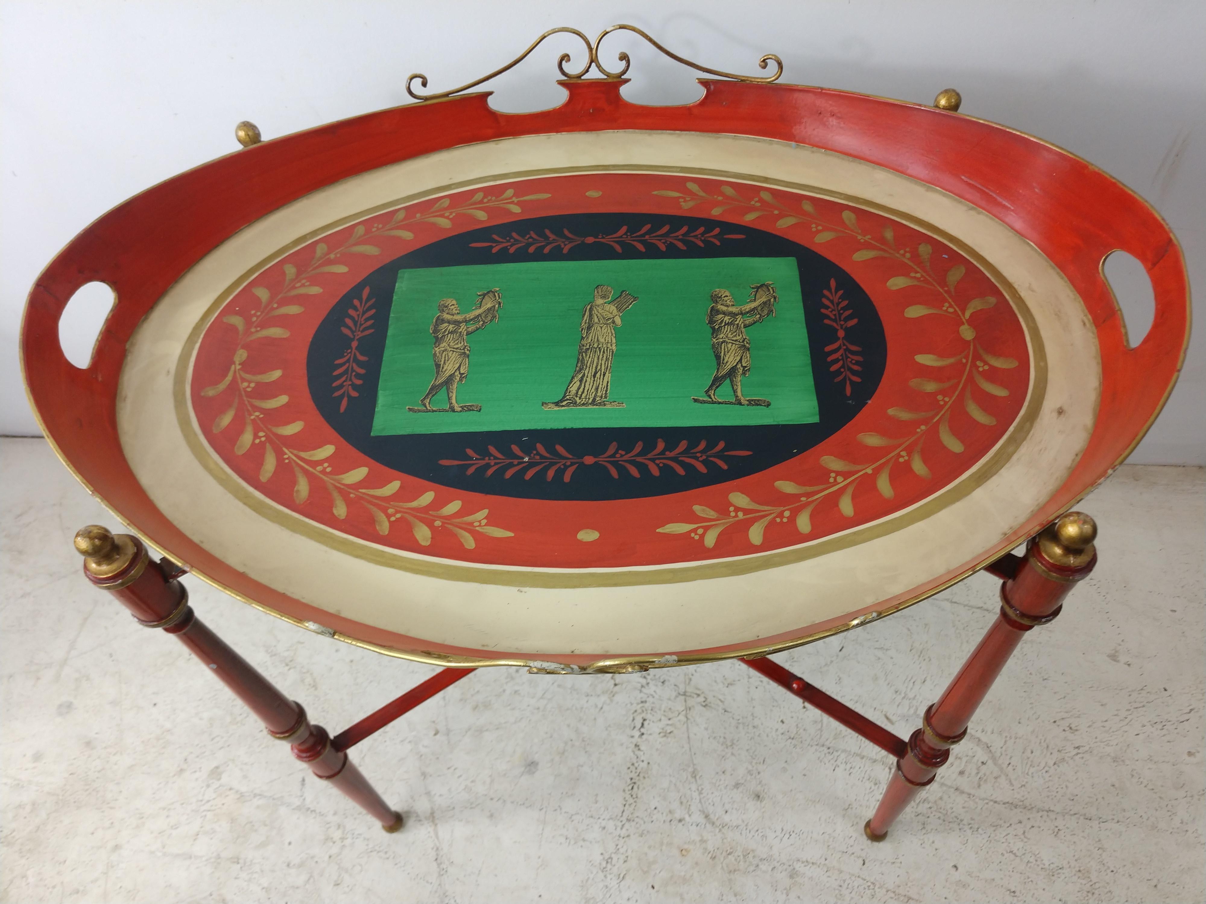 Mid Century Italian Toleware Side Tray Table, circa 1960 1