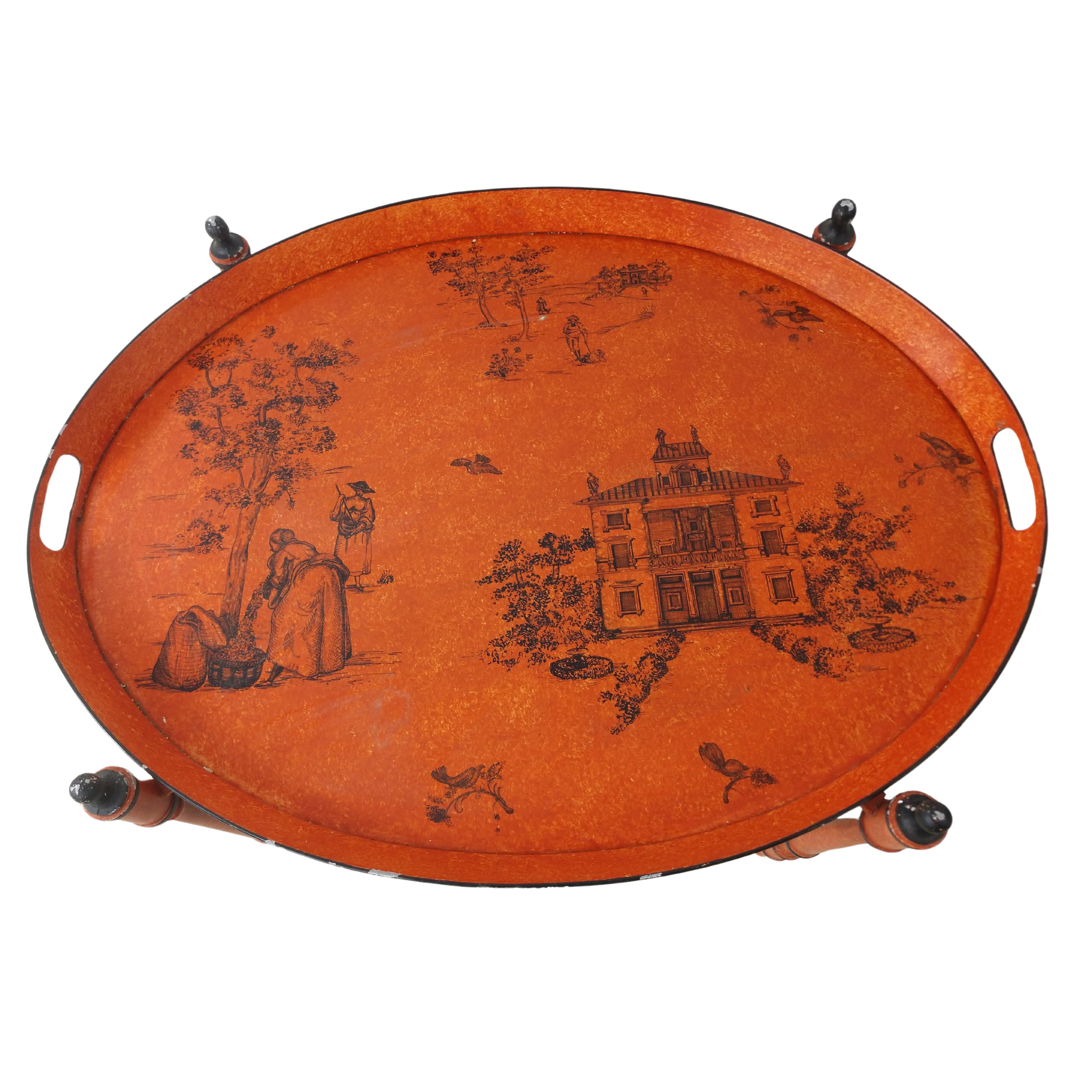 Fabulous and very colorful tray table from Italy. Collapsing base makes for an easy storage solution and maneuverability. In very good vintage condition. A great addition to all styles. This item can be parcel posted.