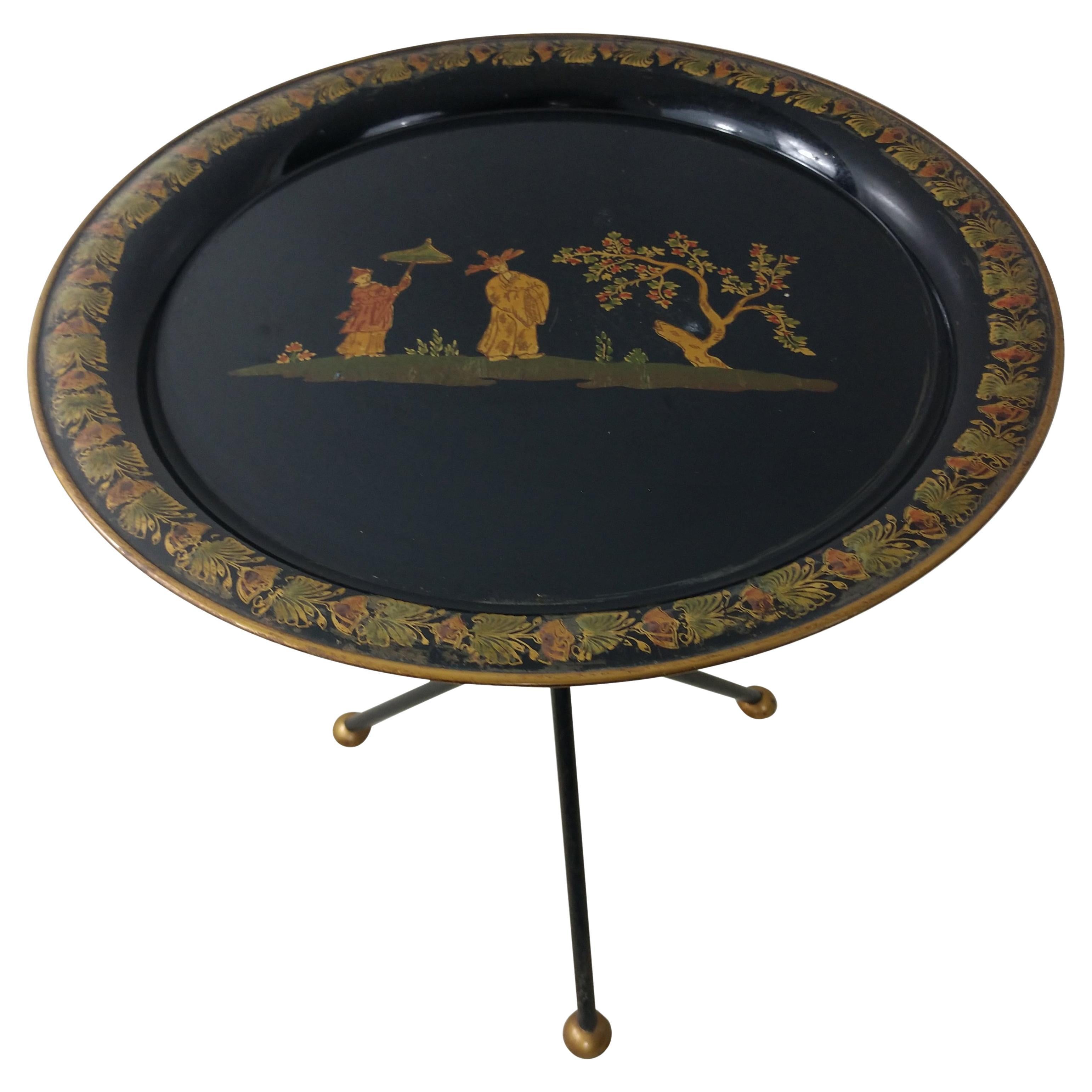 Neoclassical Mid Century Italian Toleware Side Tray Table, circa 1960
