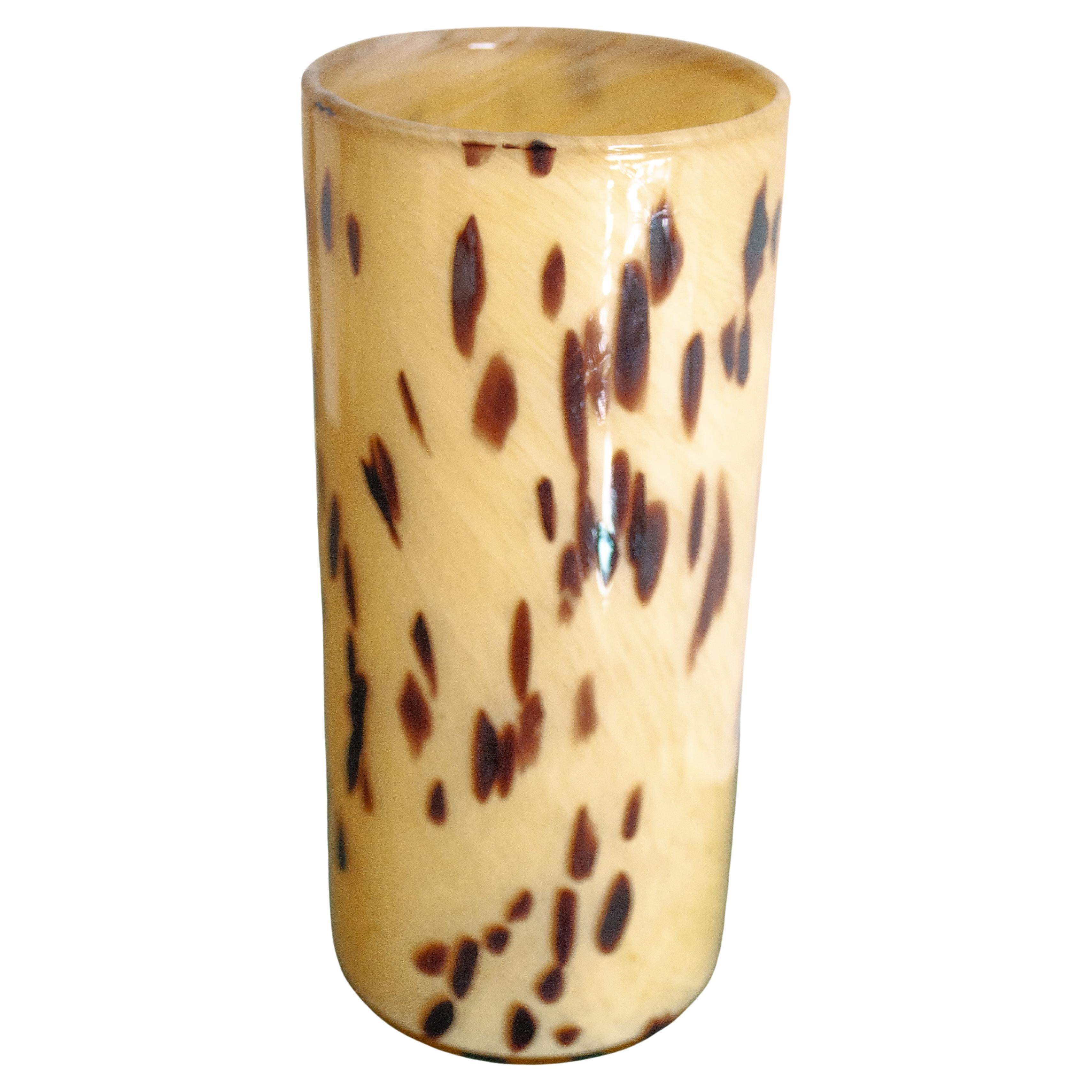 Mid-Century Italian Tortoiseshell Art Glass Vase, “White Cristal” Hand-Blown im Angebot