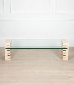 Mid-Century Italian Travertine and Glass Adjustable Coffee Table