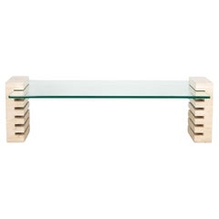Mid-Century Italian Travertine and Glass Adjustable Coffee Table
