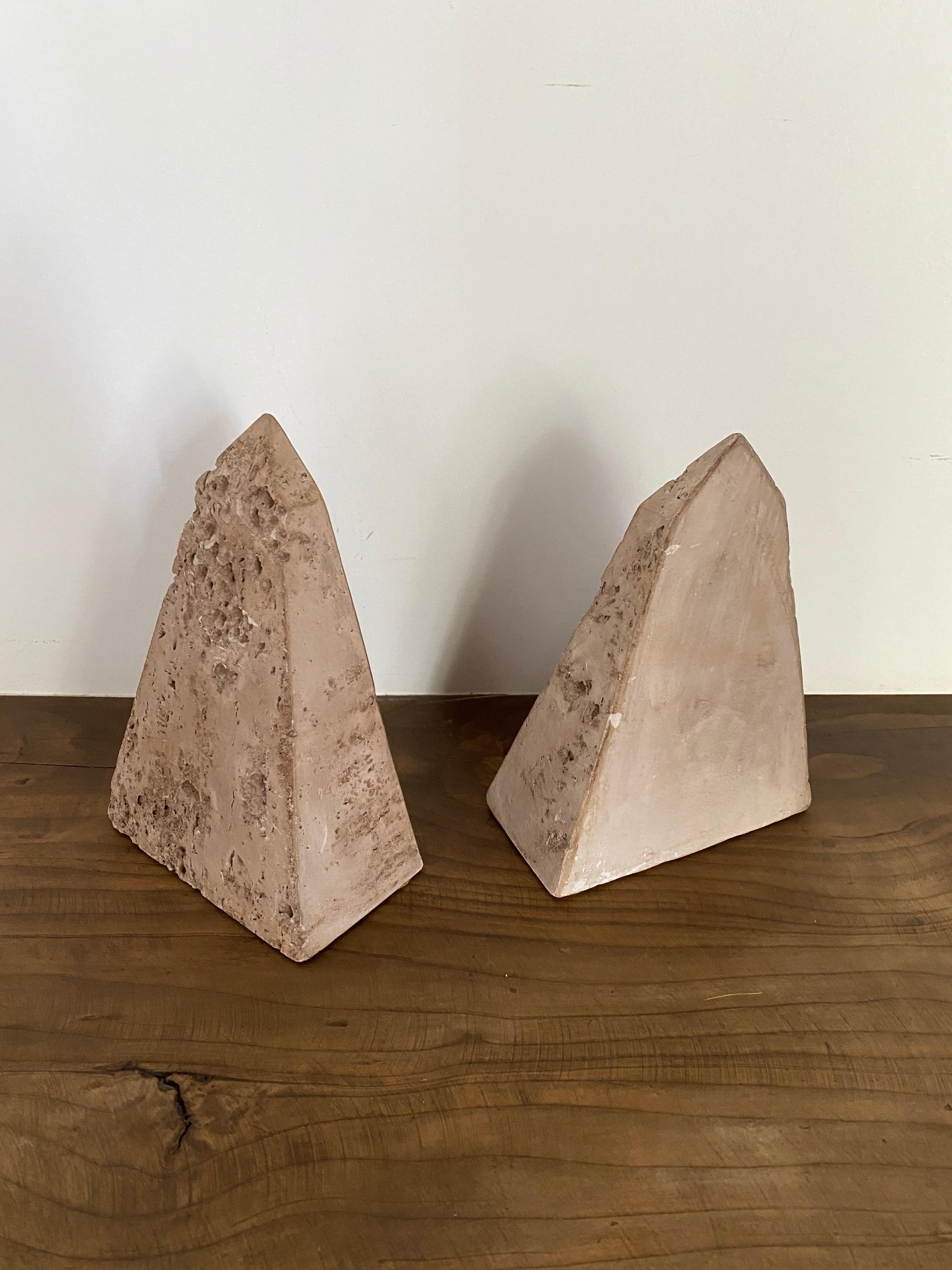 Carved Midcentury Italian Travertine Bookends For Sale