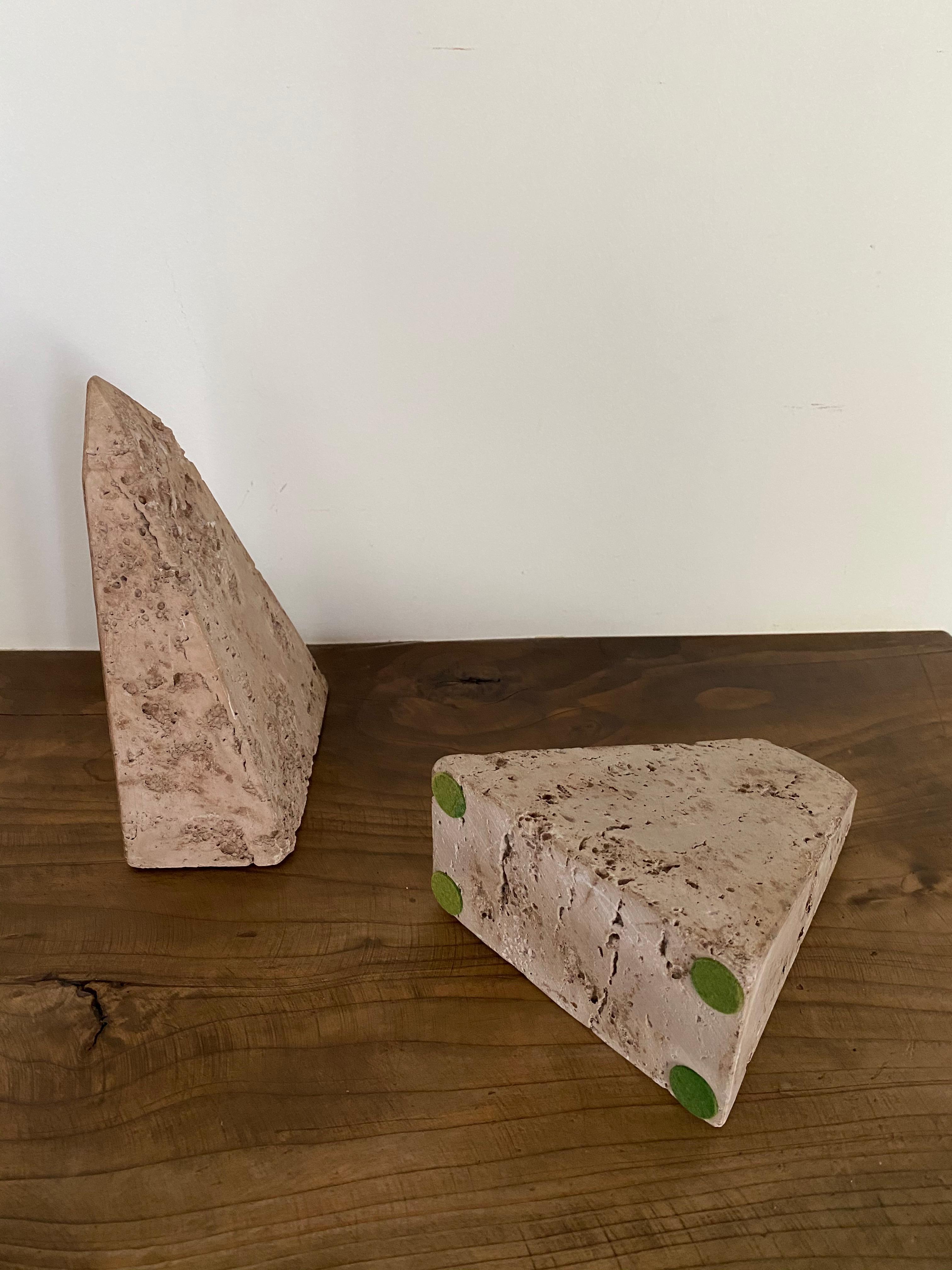 Midcentury Italian Travertine Bookends In Good Condition For Sale In Chicago, IL