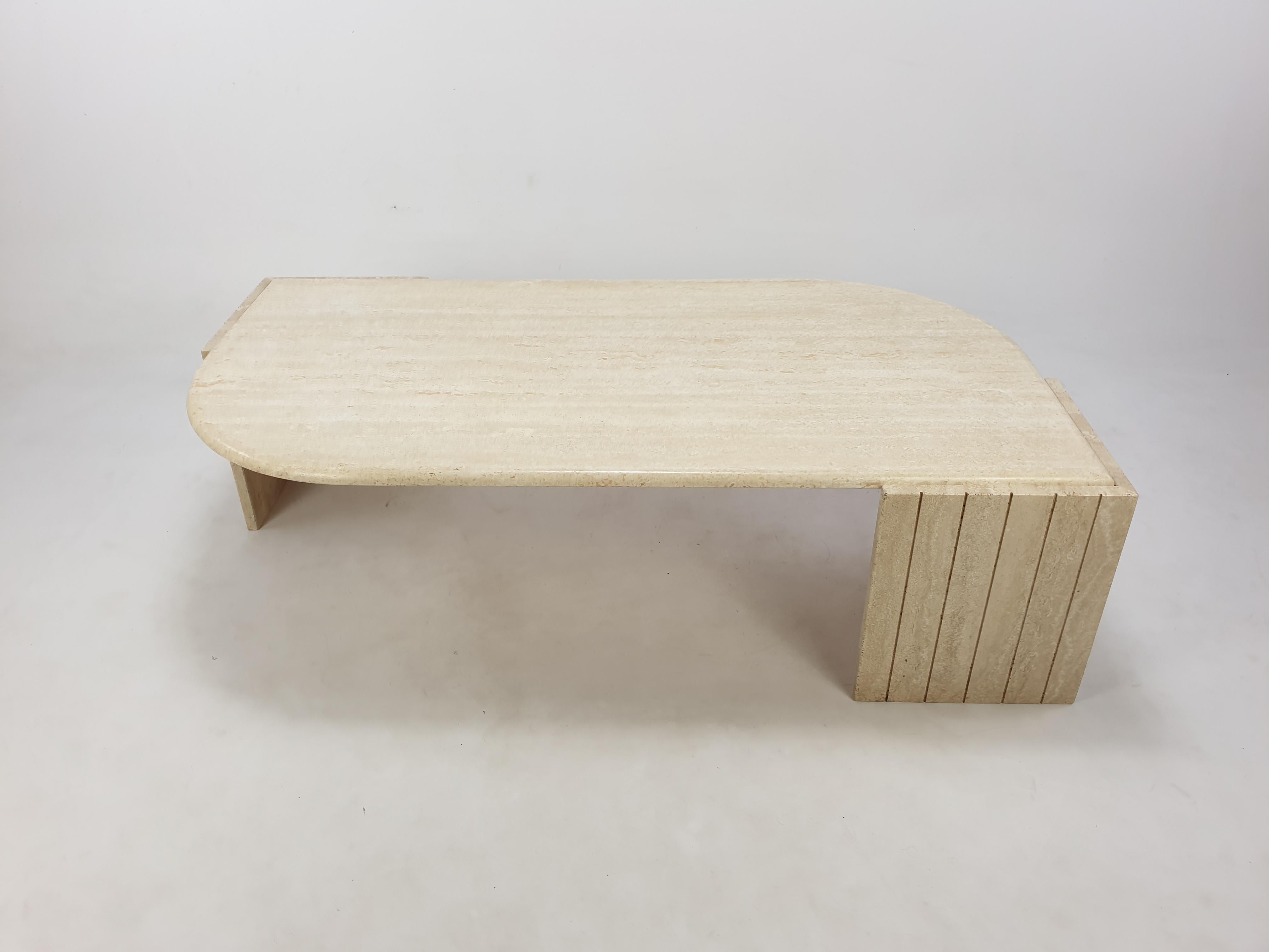 Hand-Crafted Mid-Century Italian Travertine Coffee Table, 1980s