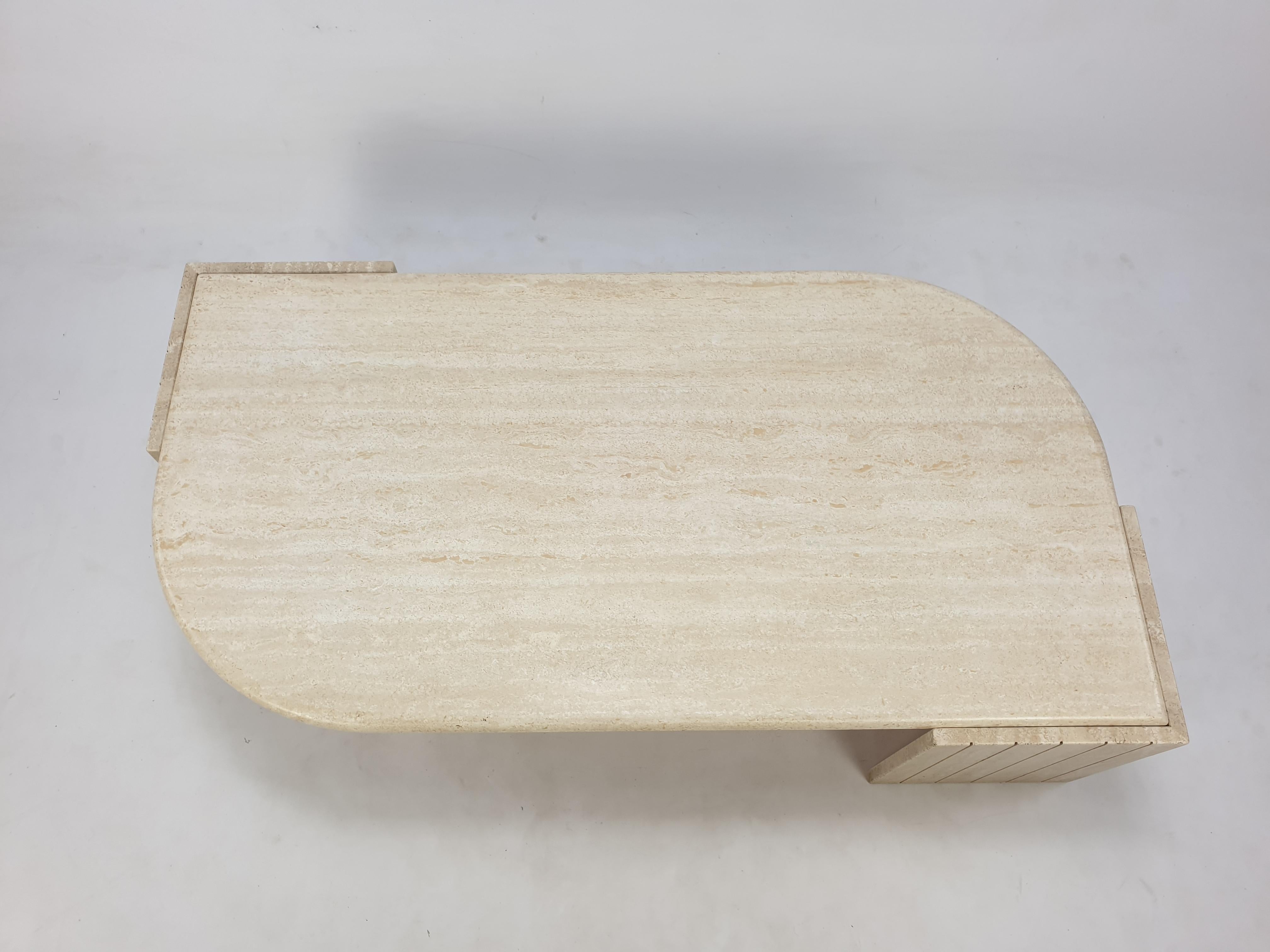 Late 20th Century Mid-Century Italian Travertine Coffee Table, 1980s