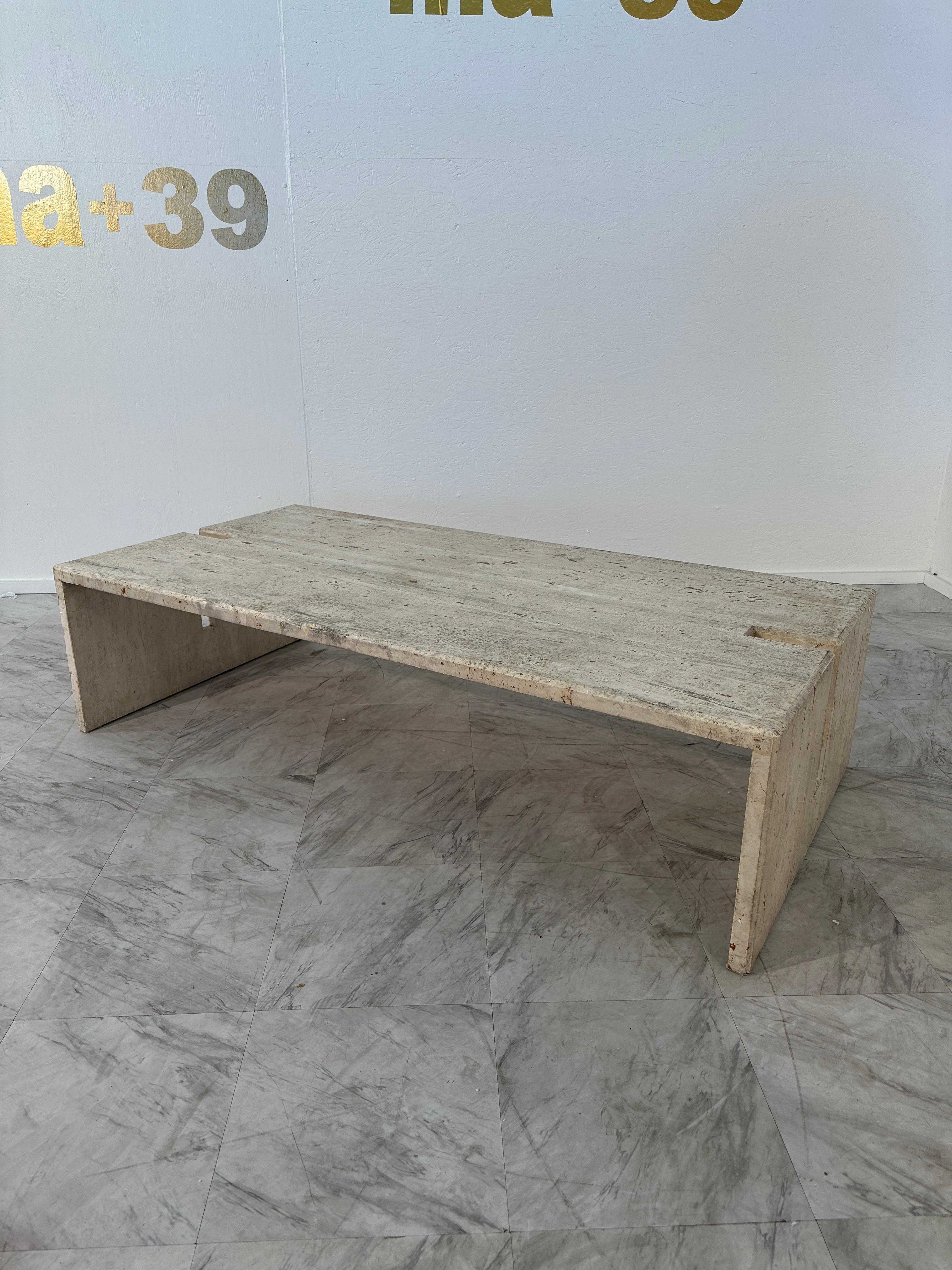 Mid Century Italian Travertine Coffee Table by Studio A 1970s For Sale 2