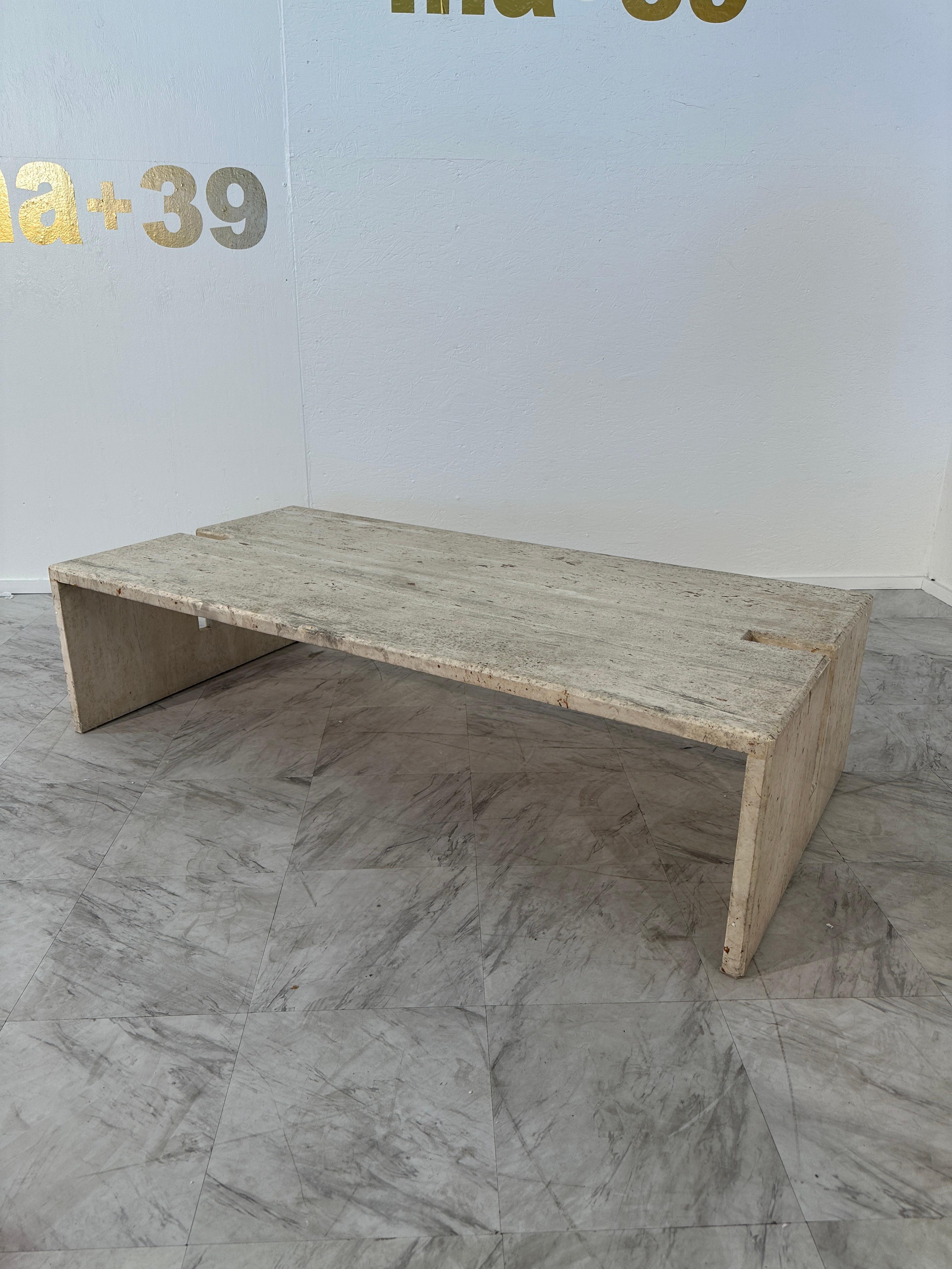 Mid Century Italian Travertine Coffee Table by Studio A 1970s For Sale 3