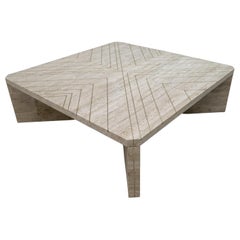 Mid-Century Italian Travertine Coffee Table with Brass Inlays, 70s