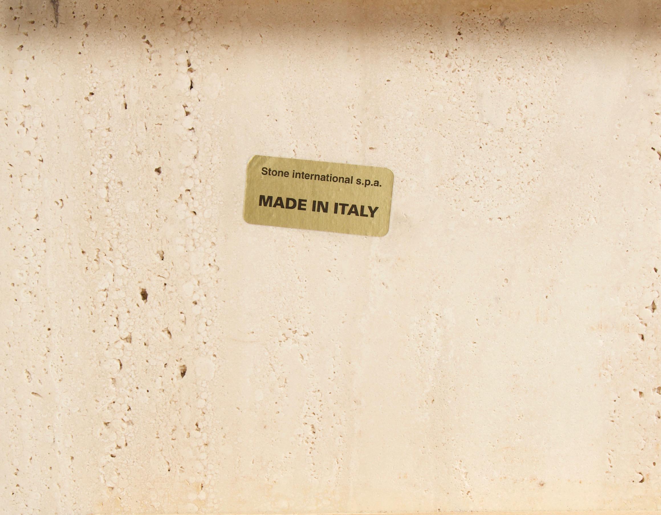 Midcentury Italian Travertine Side Table by Stone International, Signed 5