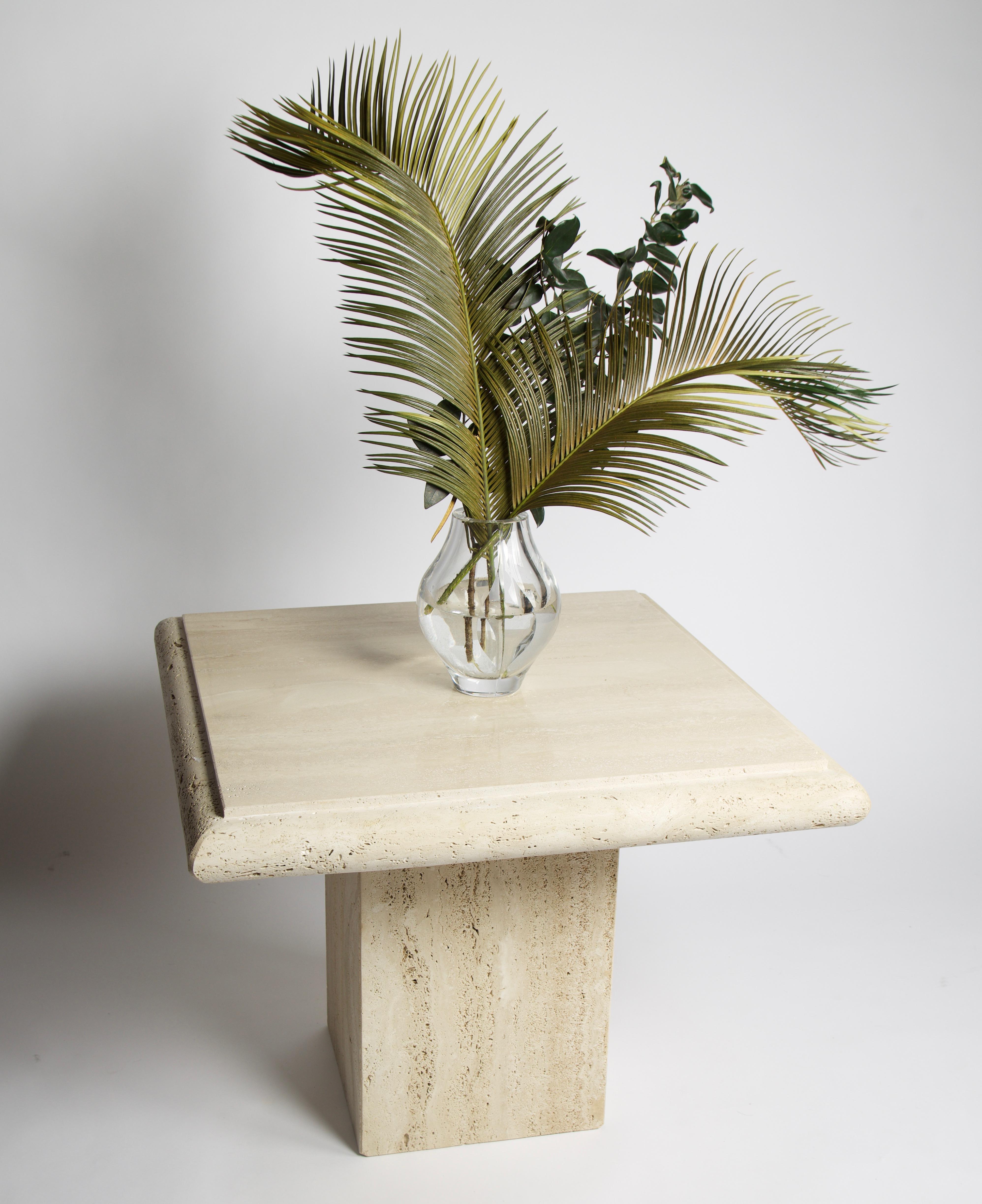 Midcentury Italian Travertine Side Table by Stone International, Signed In Good Condition In Los Angeles, CA