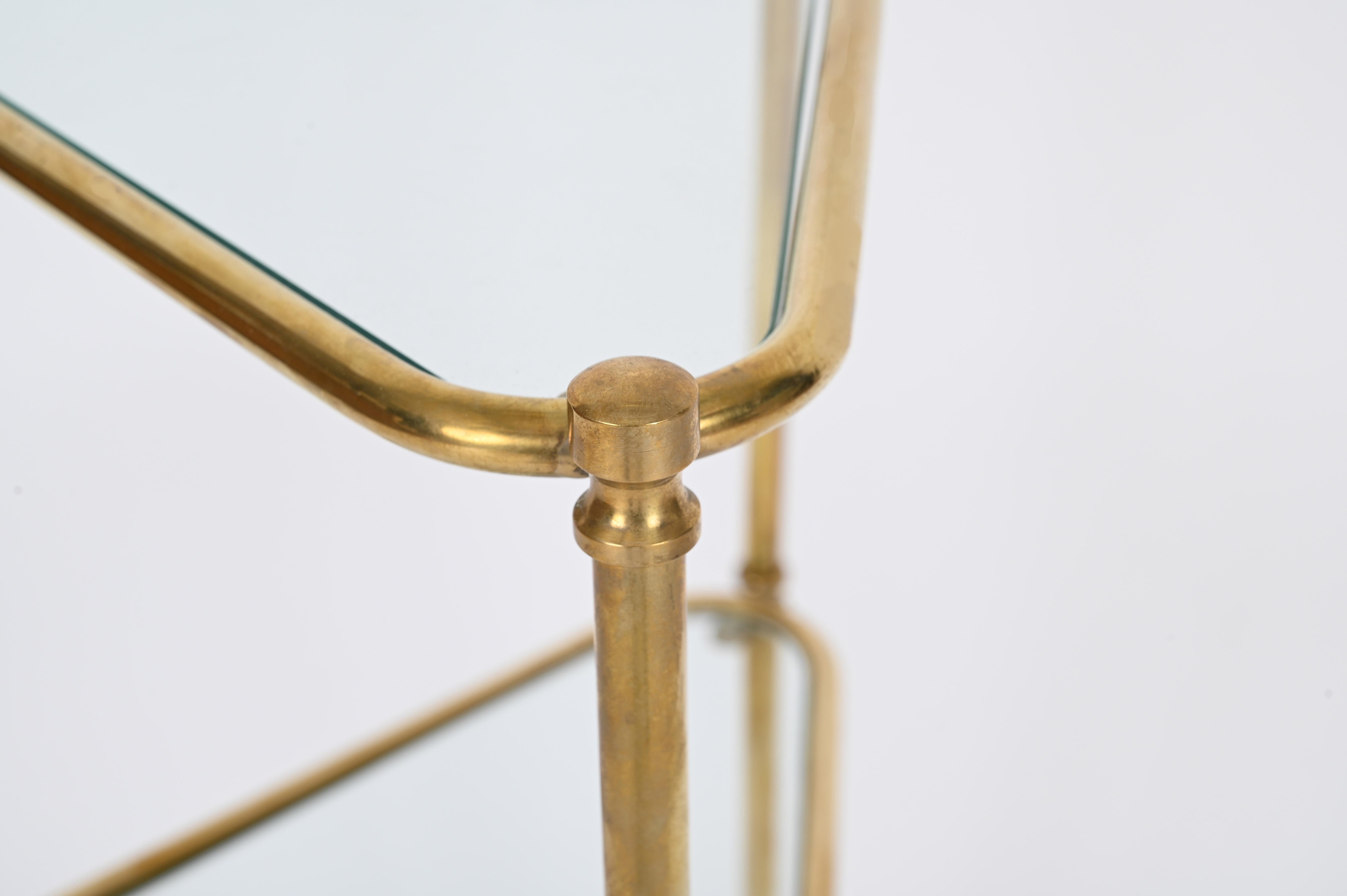 Mid-Century Italian Triangular Brass and Glass Corner Shelf Bookcase, 1970s For Sale 5