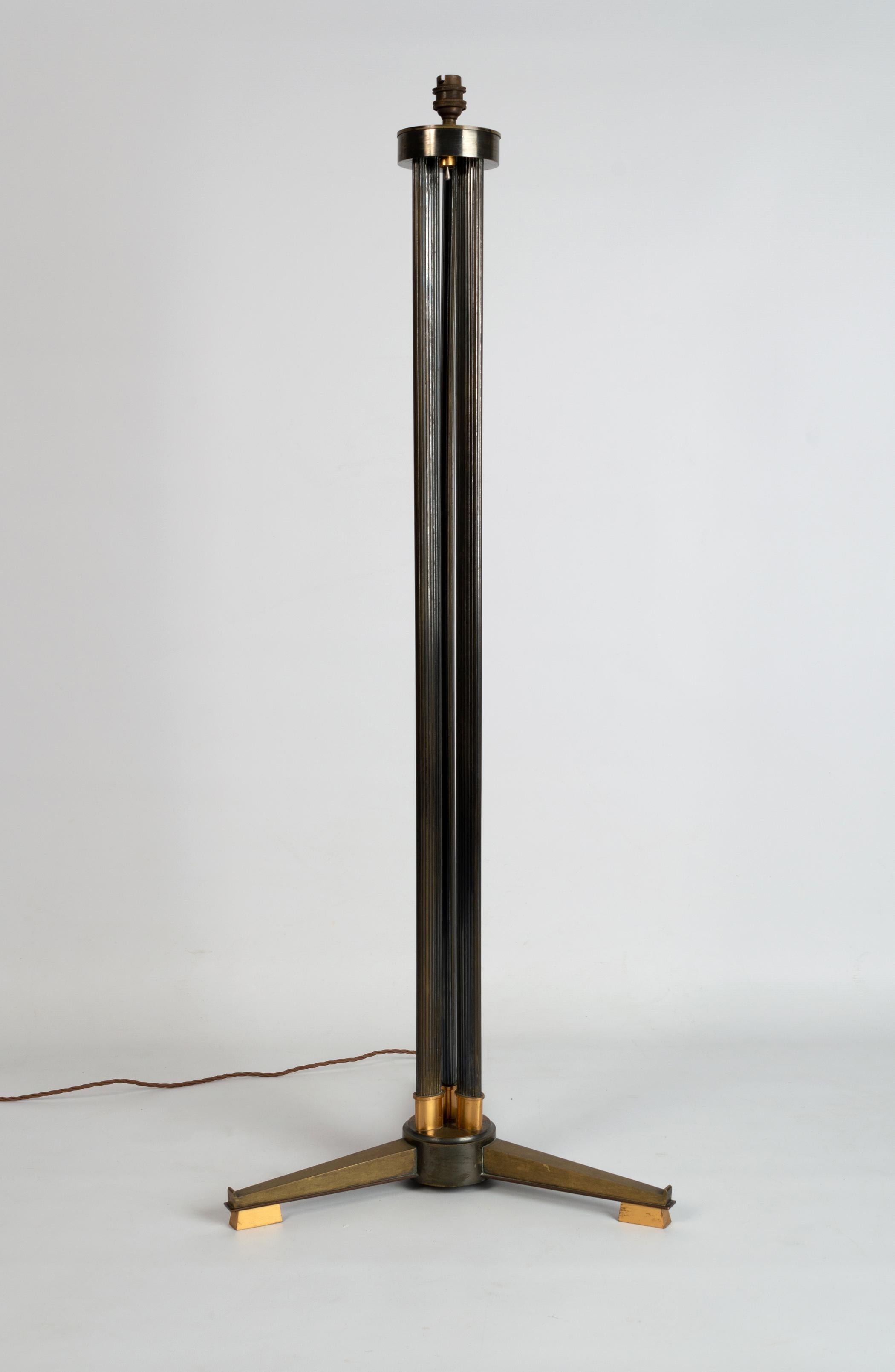 20th Century Mid Century Italian Triform Brass Column Floor Lamp Italy, C.1950 For Sale