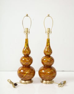 Midcentury Italian Triple Gourd Abstract Glazed Lamps