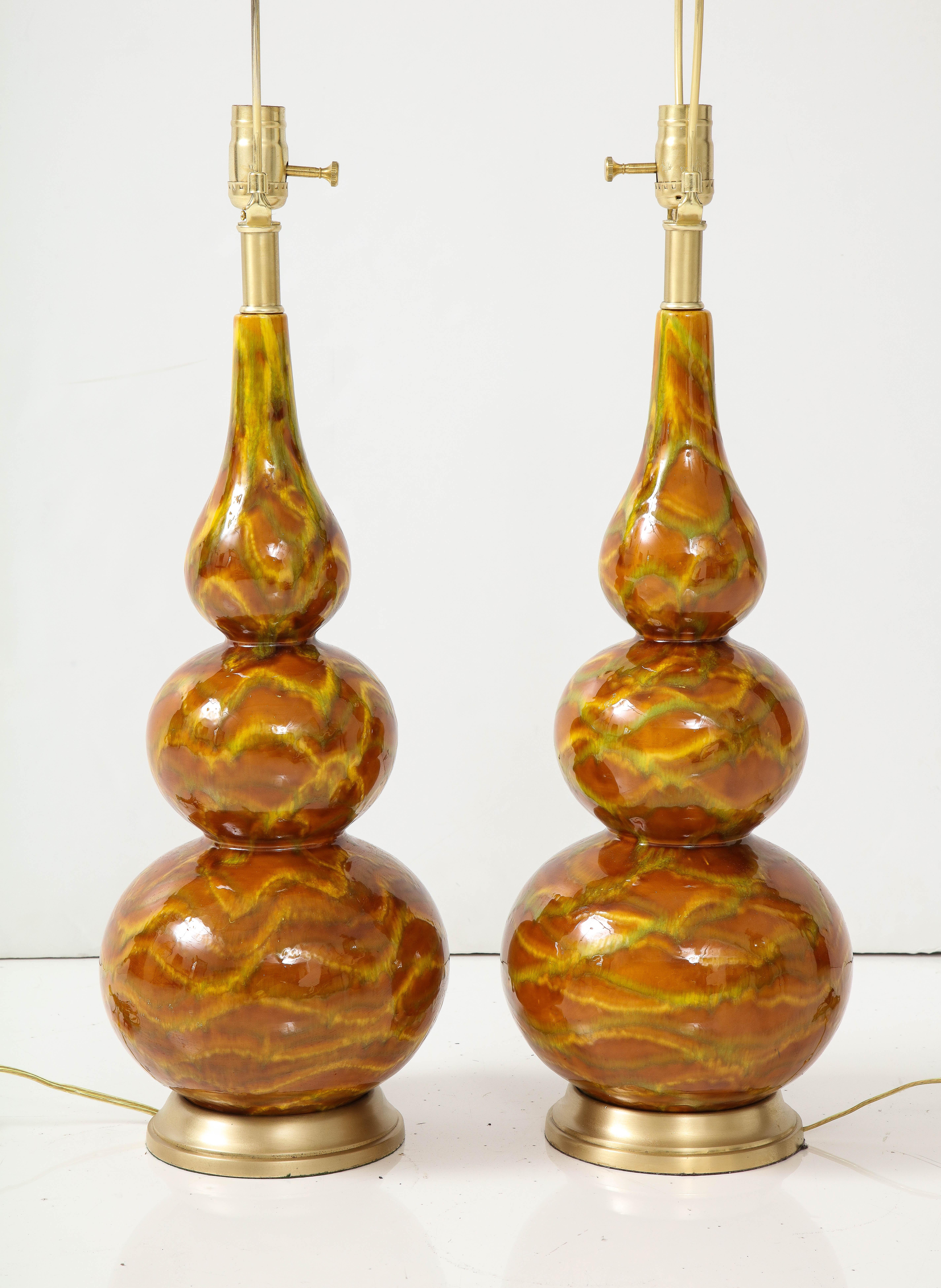 Mid-Century Modern Midcentury Italian Triple Gourd Abstract Glazed Lamps For Sale