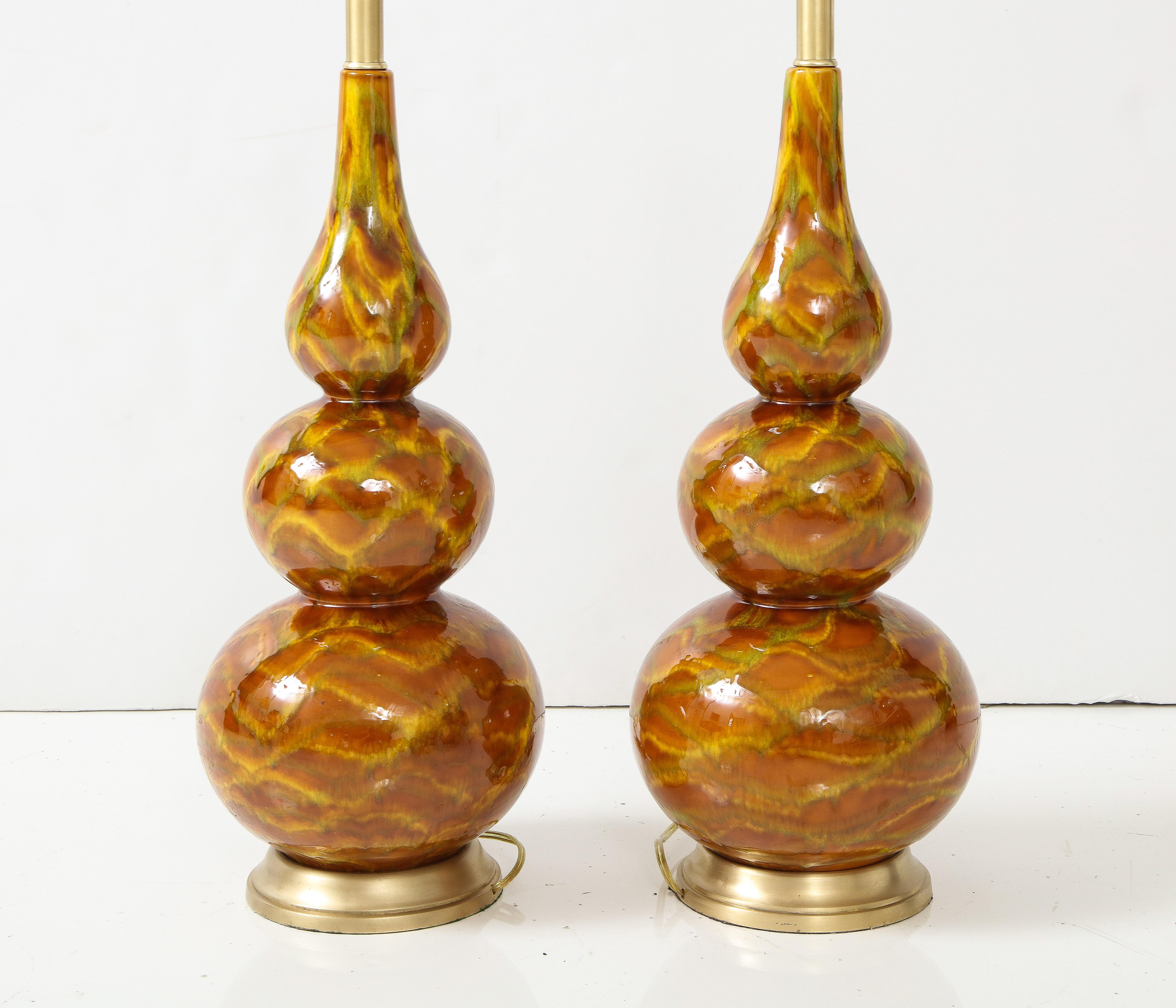 Midcentury Italian Triple Gourd Abstract Glazed Lamps In Excellent Condition For Sale In New York, NY