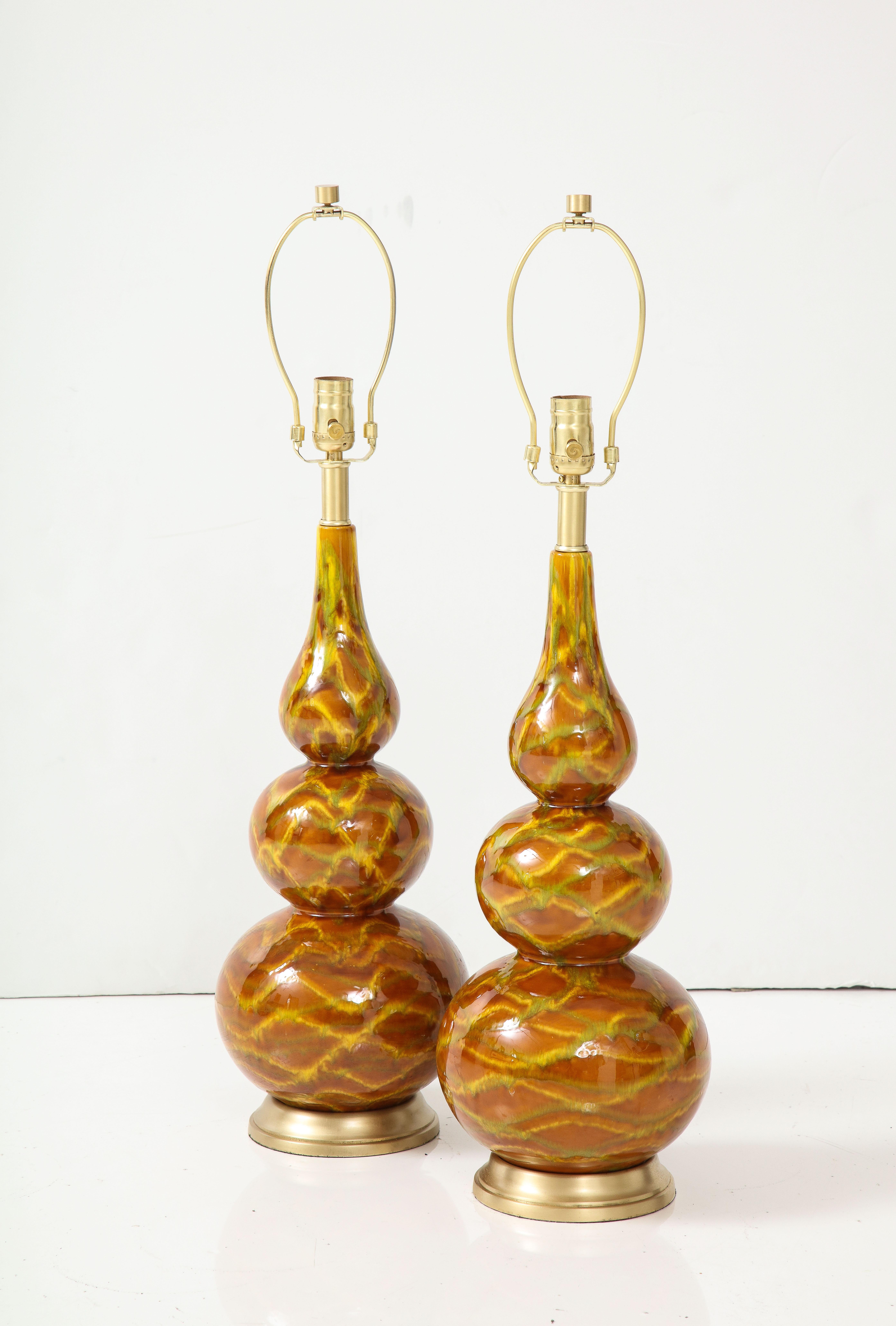 20th Century Midcentury Italian Triple Gourd Abstract Glazed Lamps For Sale