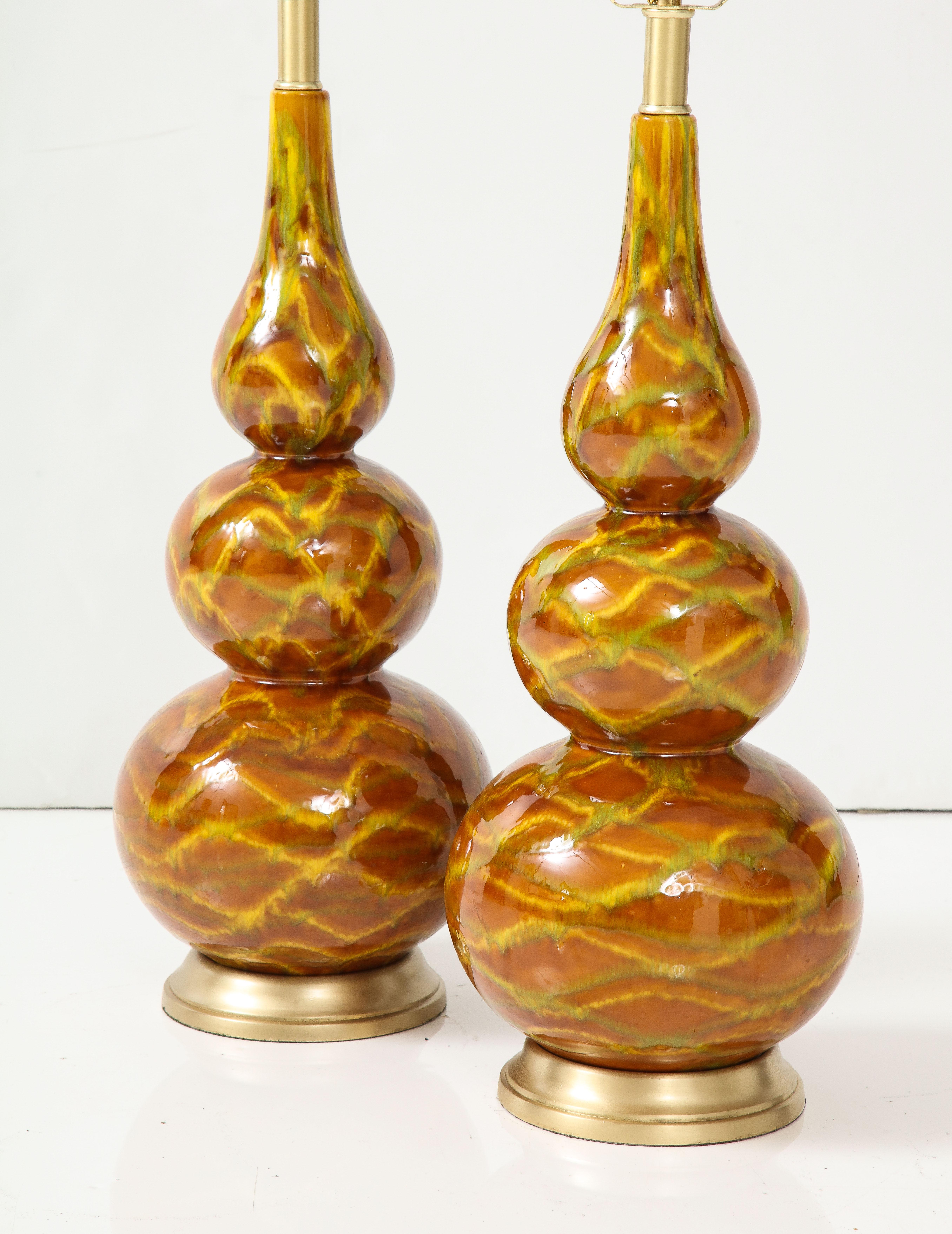 Midcentury Italian Triple Gourd Abstract Glazed Lamps For Sale 1