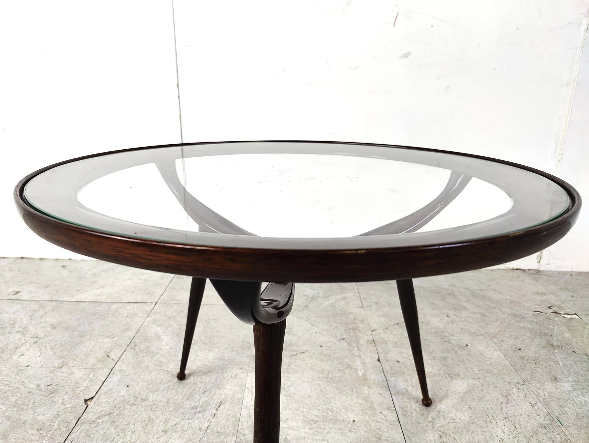 Rosewood Mid century italian tripod coffee table by Cesare Lacca, 1950s