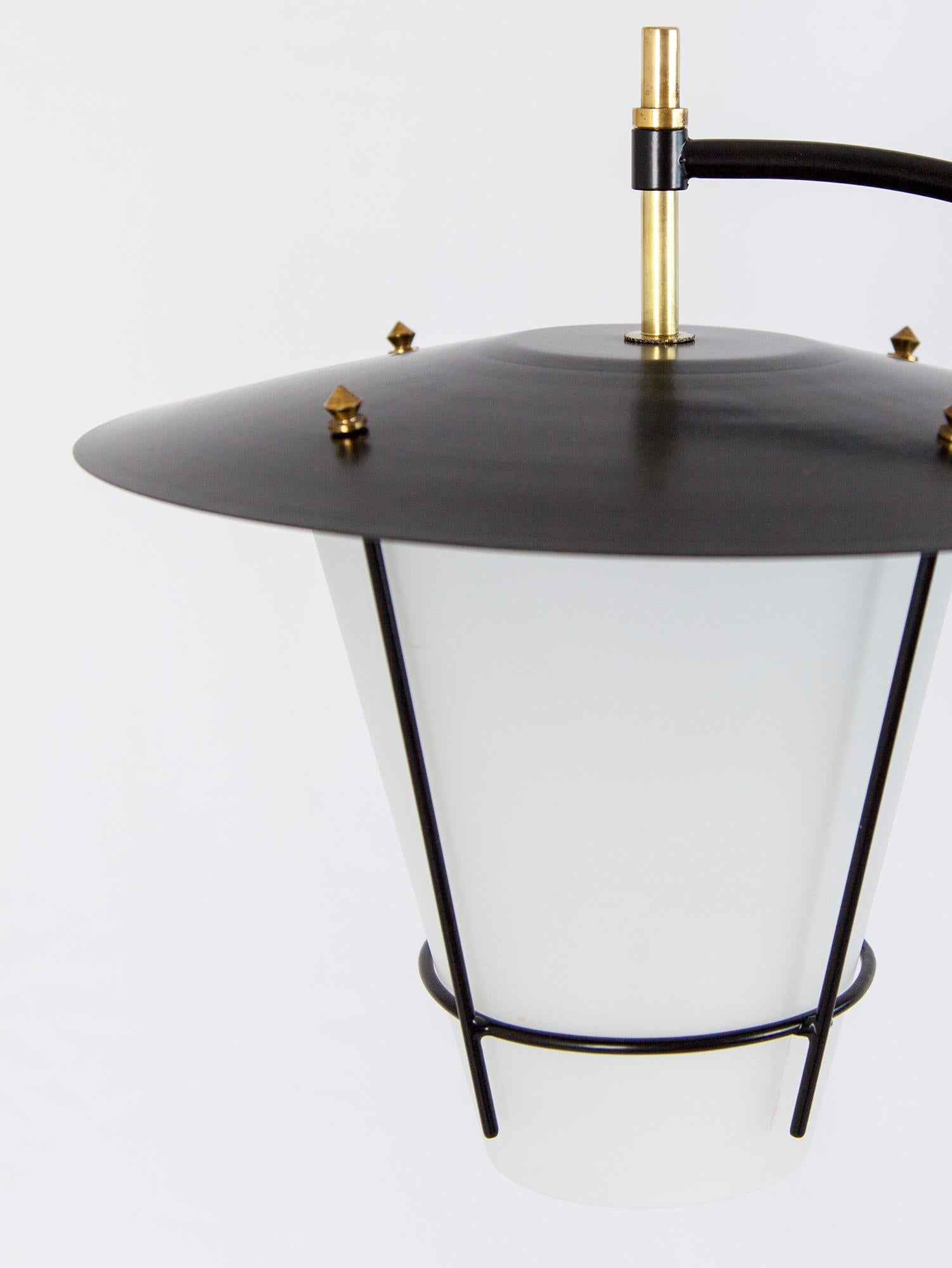Mid Century Italian Tripod Floor Lamp, White Glass & Brass Details, 1950s  1