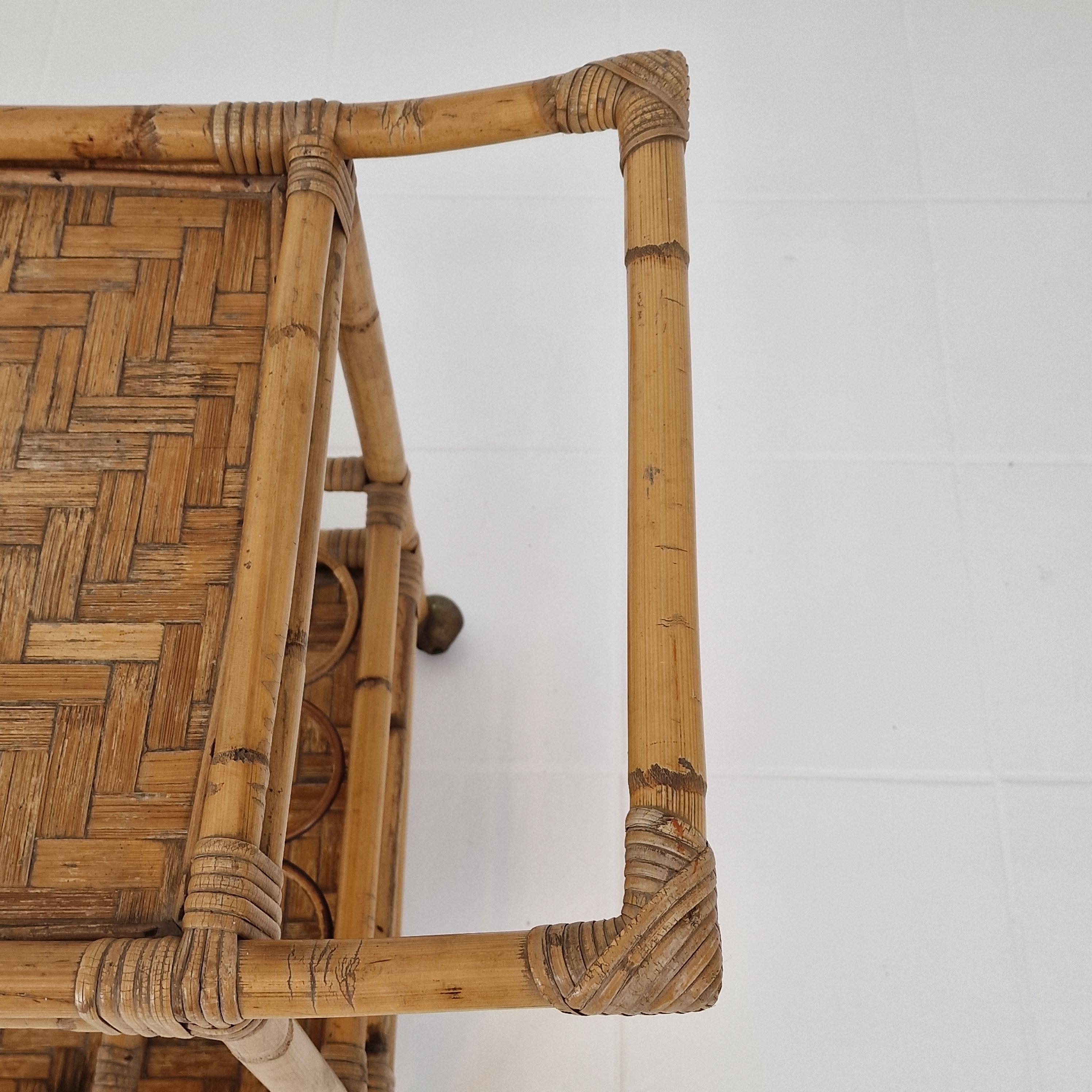 Carrello italiano di metà secolo in bambù e rattan, anni '70 in vendita 6
