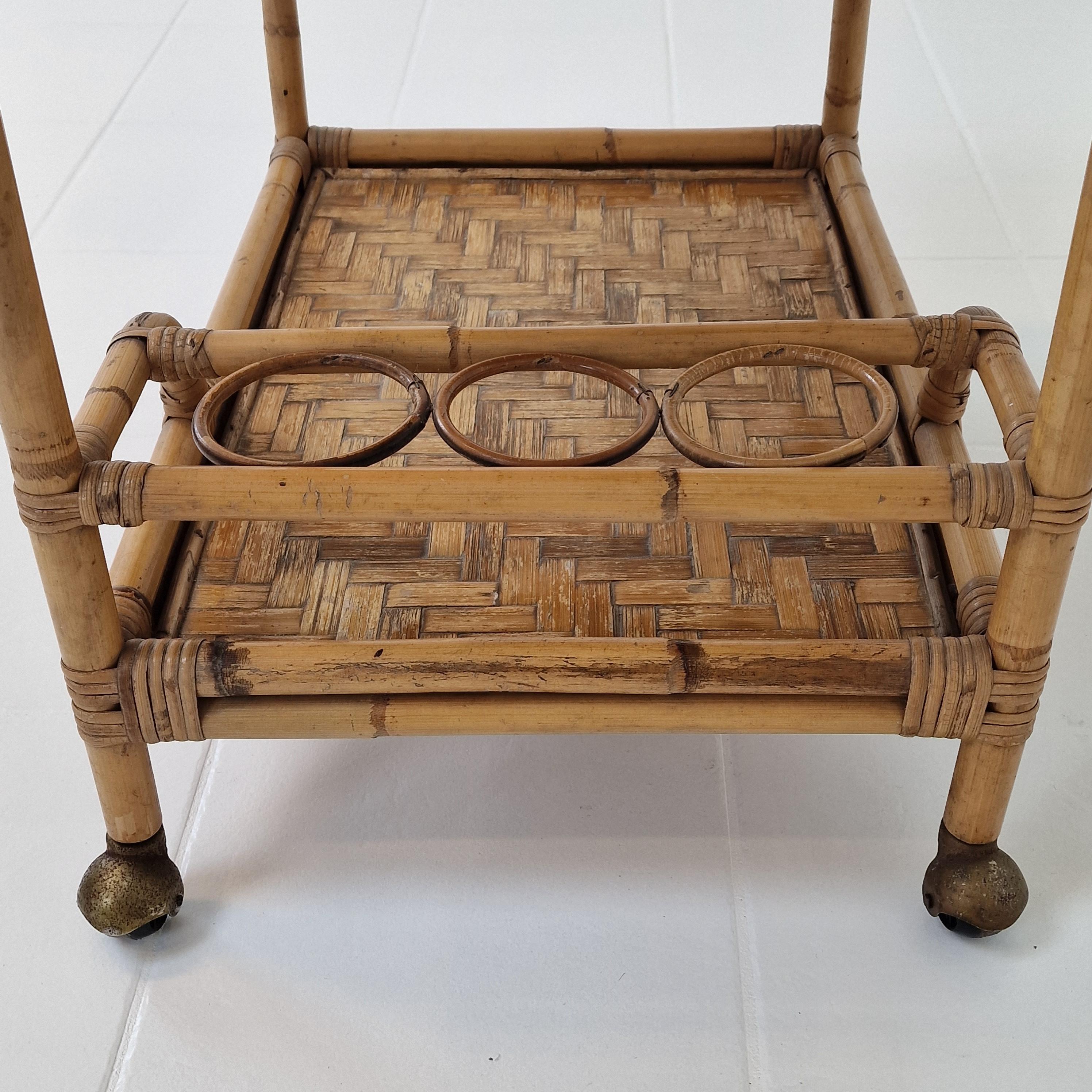 Carrello italiano di metà secolo in bambù e rattan, anni '70 in vendita 7