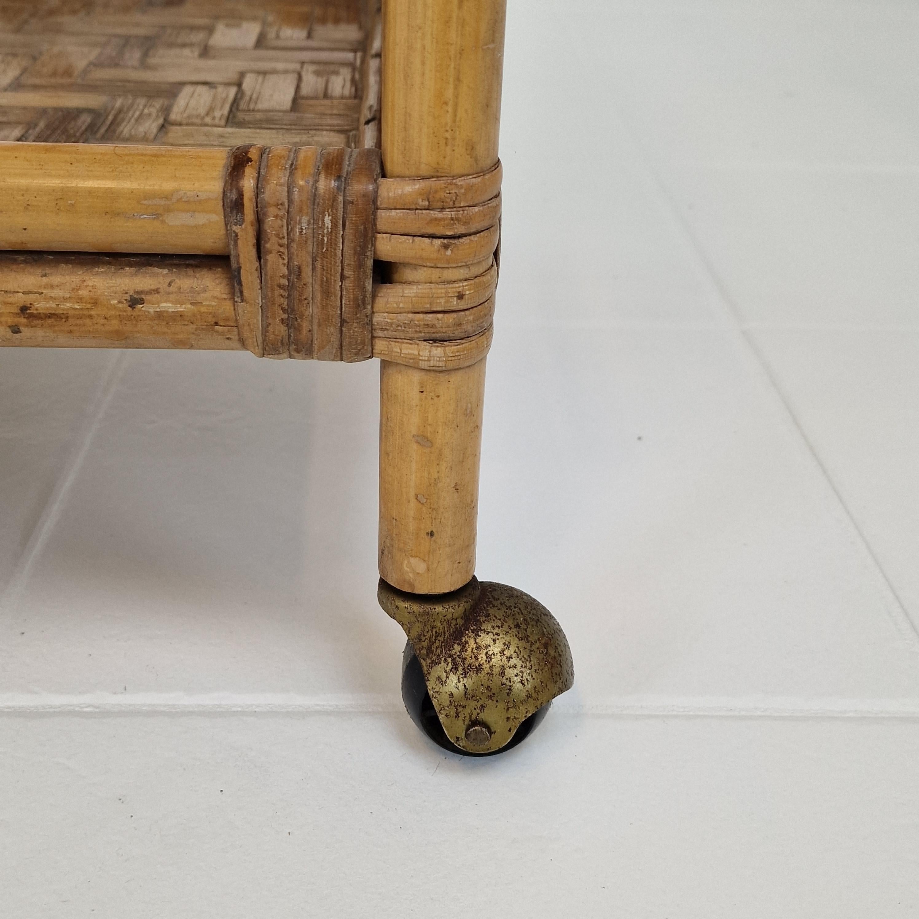 Carrello italiano di metà secolo in bambù e rattan, anni '70 in vendita 8