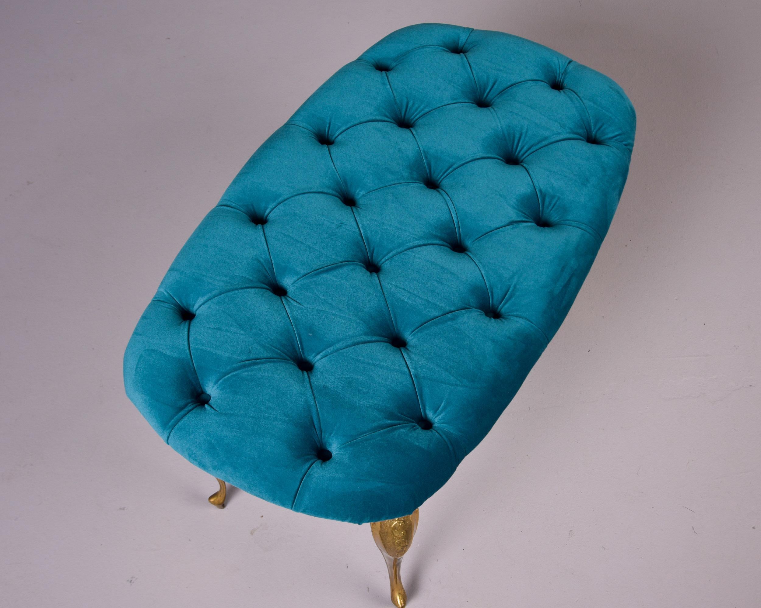 Mid Century Italian Tufted Velvet Bench with Brass Legs For Sale 6
