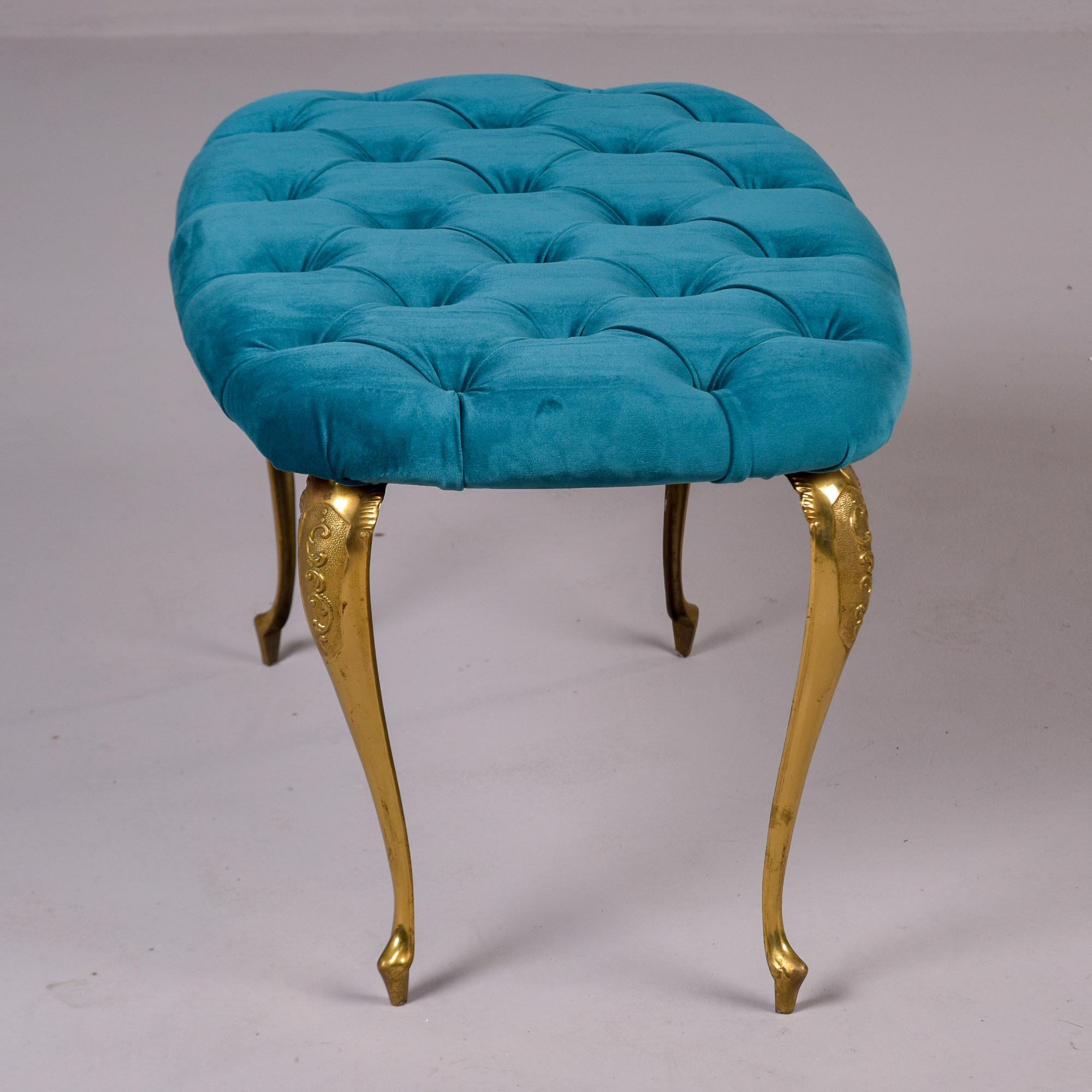 Mid Century Italian Tufted Velvet Bench with Brass Legs In Good Condition For Sale In Troy, MI