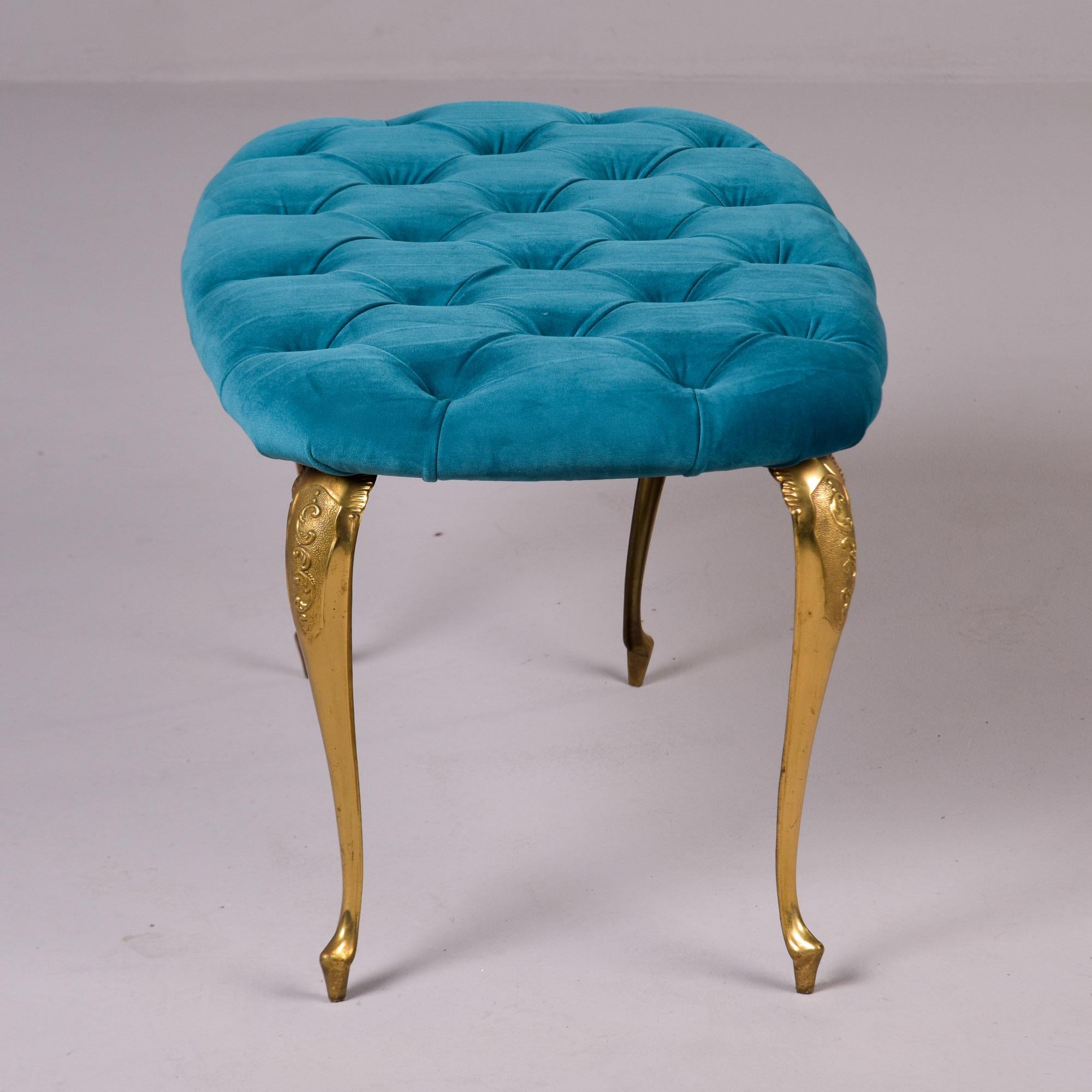 Mid Century Italian Tufted Velvet Bench with Brass Legs For Sale 4