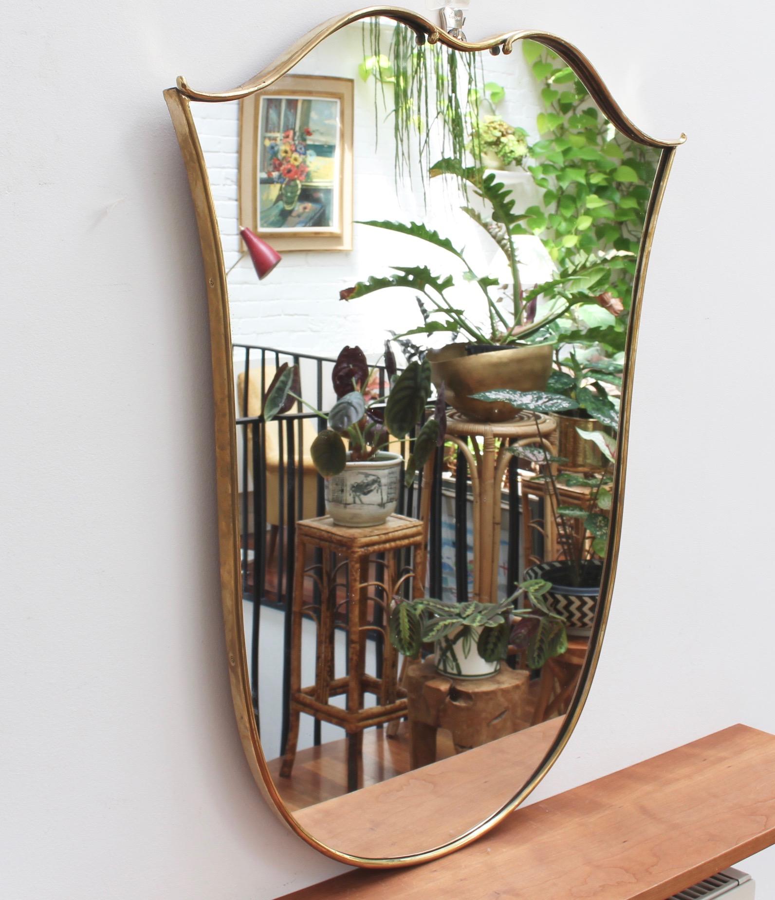 Mid-Century Modern Midcentury Italian Tulip-Shaped Wall Mirror with Brass Frame, circa 1950s