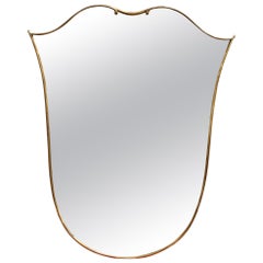 Midcentury Italian Tulip-Shaped Wall Mirror with Brass Frame, circa 1950s