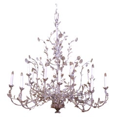 Mid-Century Italian Twelve-Light Chandelier with Crystal Flowers