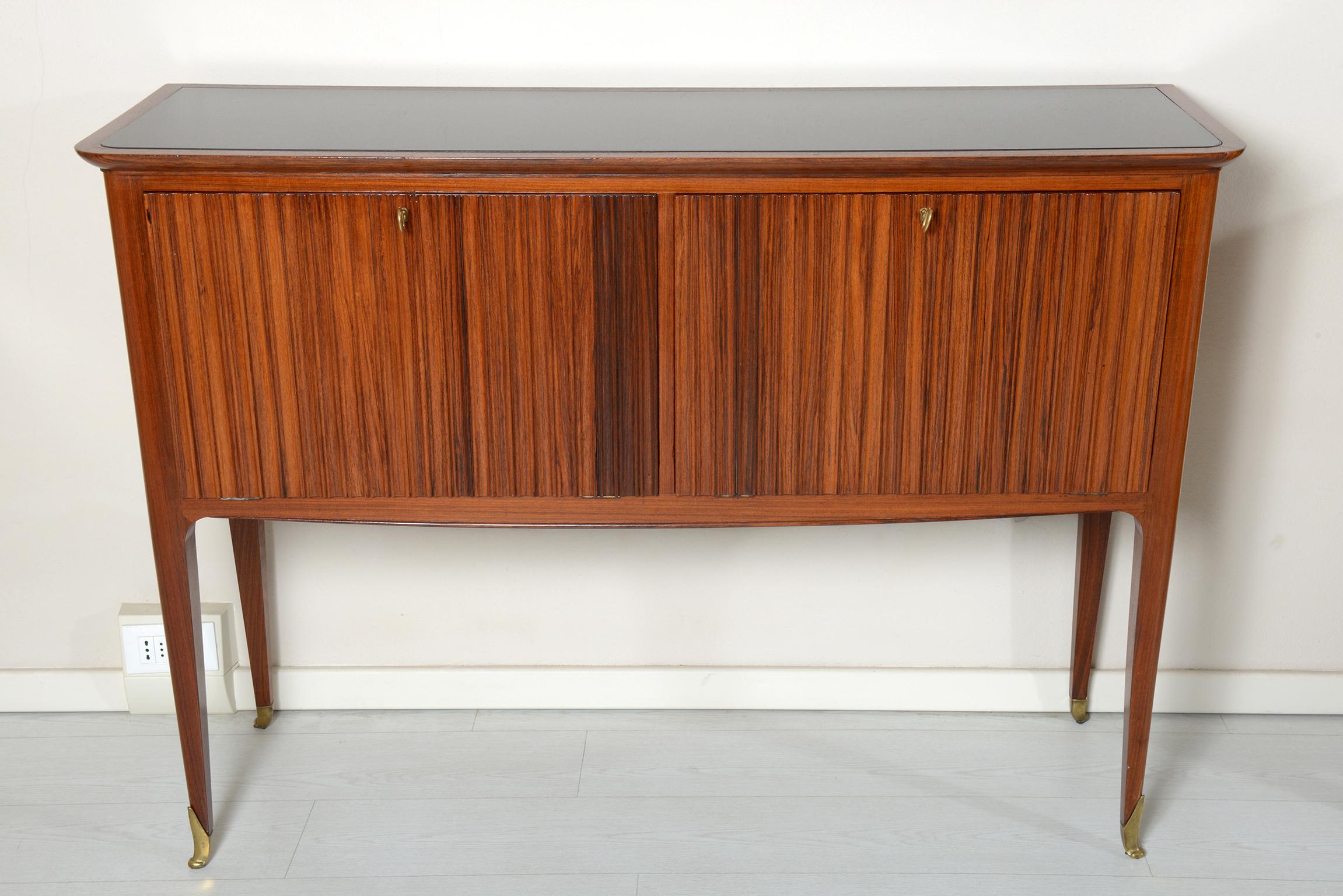 Mid-Century Modern Midcentury Italian Two-Flap Doors with Grooved Decoration and Brass Feet