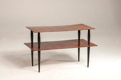 Mid-Century Italian Two Shelves Coffee Table Black Legs Wooden Tops