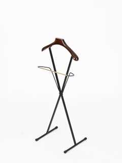 Mid-Century Italian Valet Stand in Beech, Brass, Iron by Fratelli Reguitti 1960s